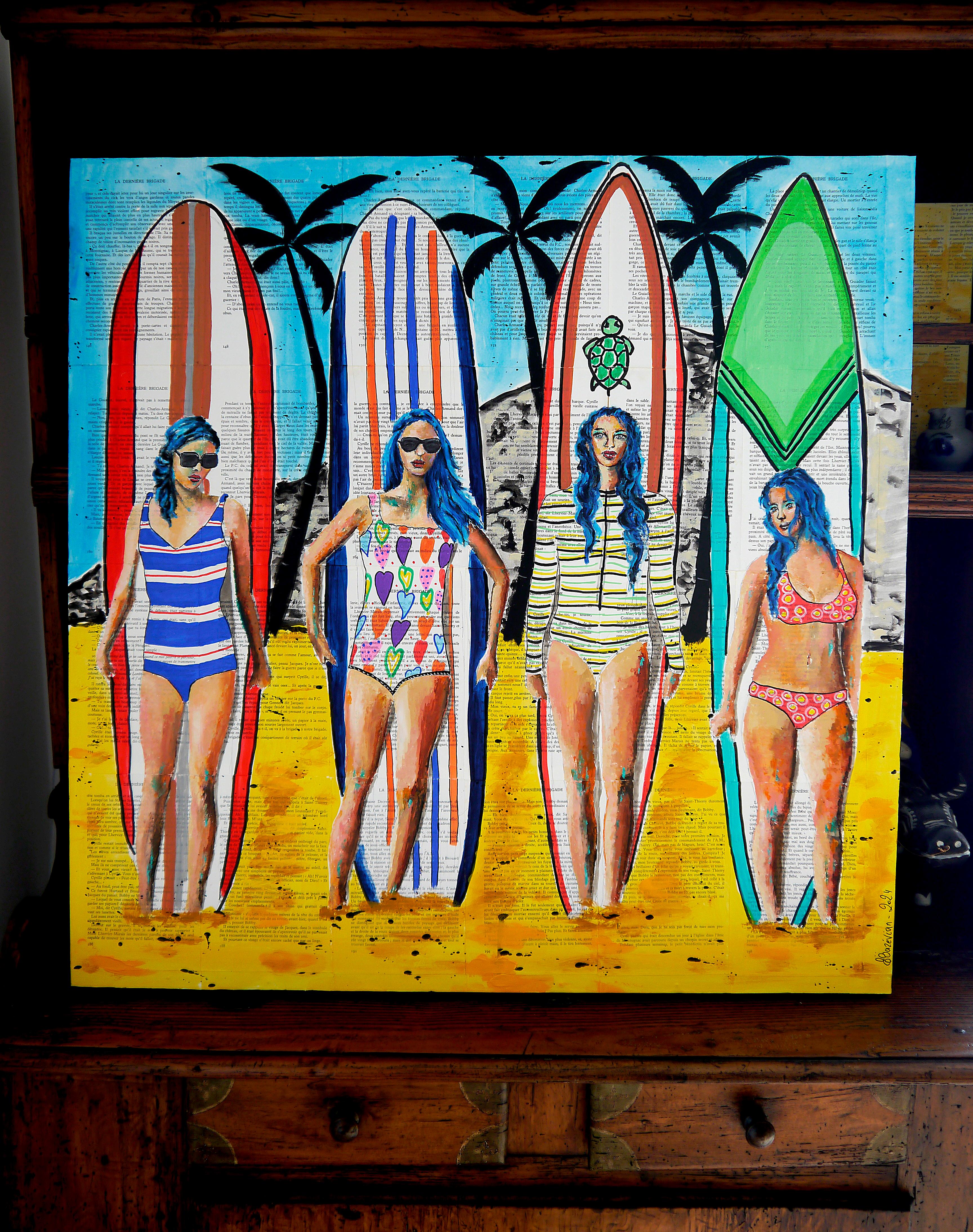 Scuola francese - Ritratto estivo La Baule 11 Ragazze da spiaggia XL Impressionista AUC - Painting di Bazevian DelaCapuciniere