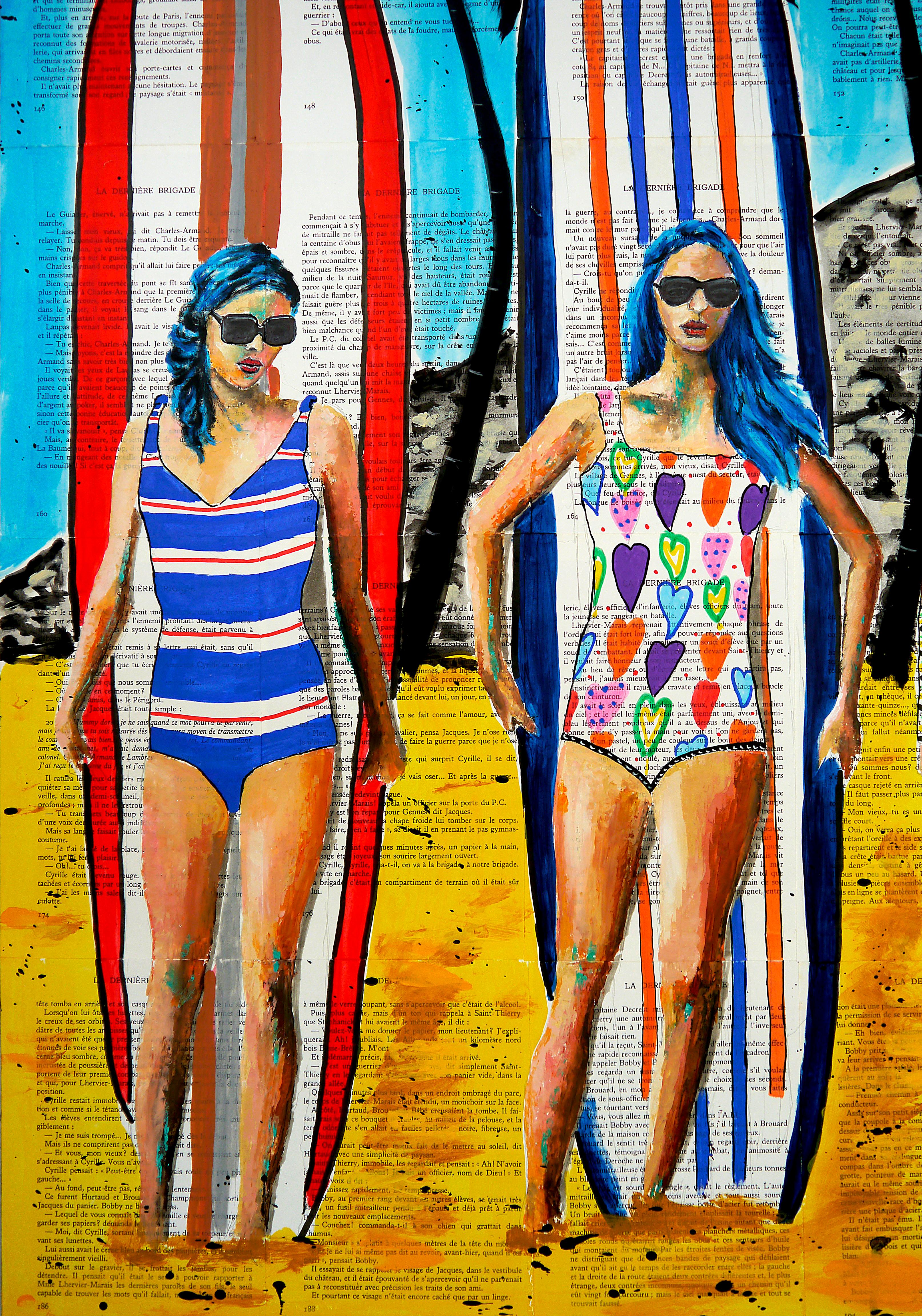 Scuola francese - Ritratto estivo La Baule 11 Ragazze da spiaggia XL Impressionista AUC - Painting Impressionismo di Bazevian DelaCapuciniere