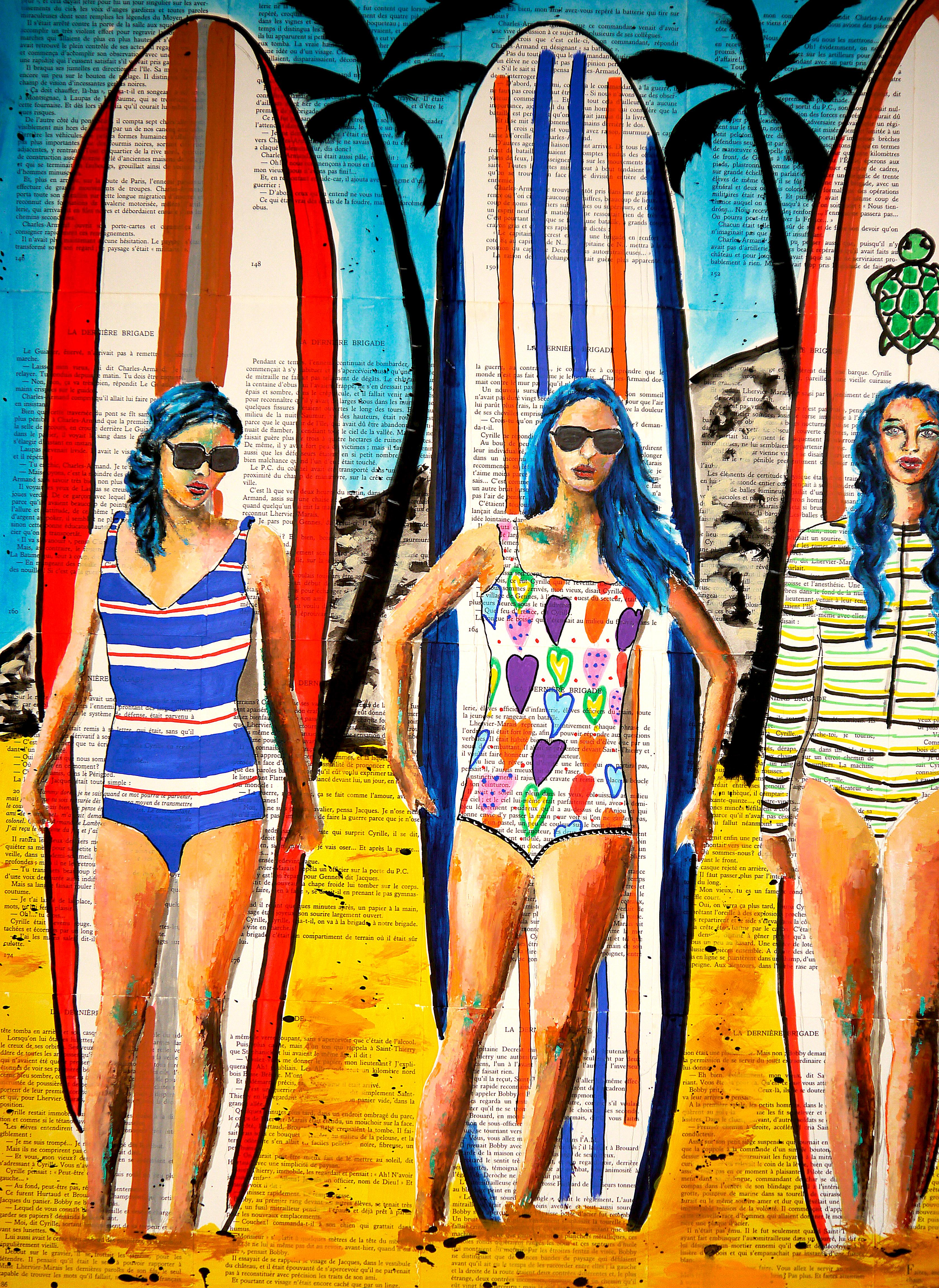 Estate a La Baule 11  Ragazze da spiaggia

 Scena: Le donne si divertono  surf lungo dagli anni 60-70.

Tecnica: olio, acrilico e inchiostro su pagine di vecchi libri su cornice di legno 80x80 cm ■■ 31,5x31,5 pollici

》》R E A D Y -- T O -- H A N