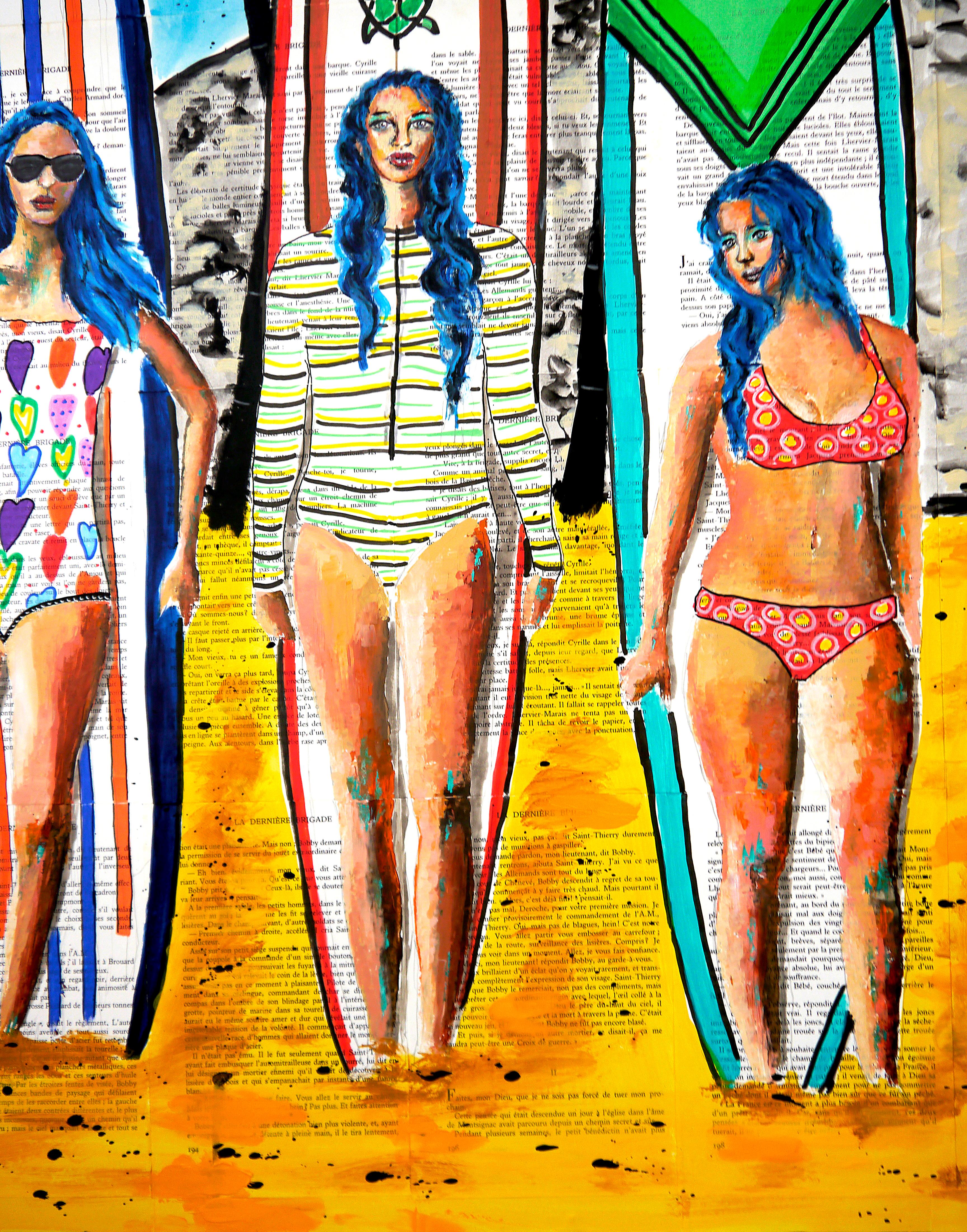 Scuola francese - Ritratto estivo La Baule 11 Ragazze da spiaggia XL Impressionista AUC 1