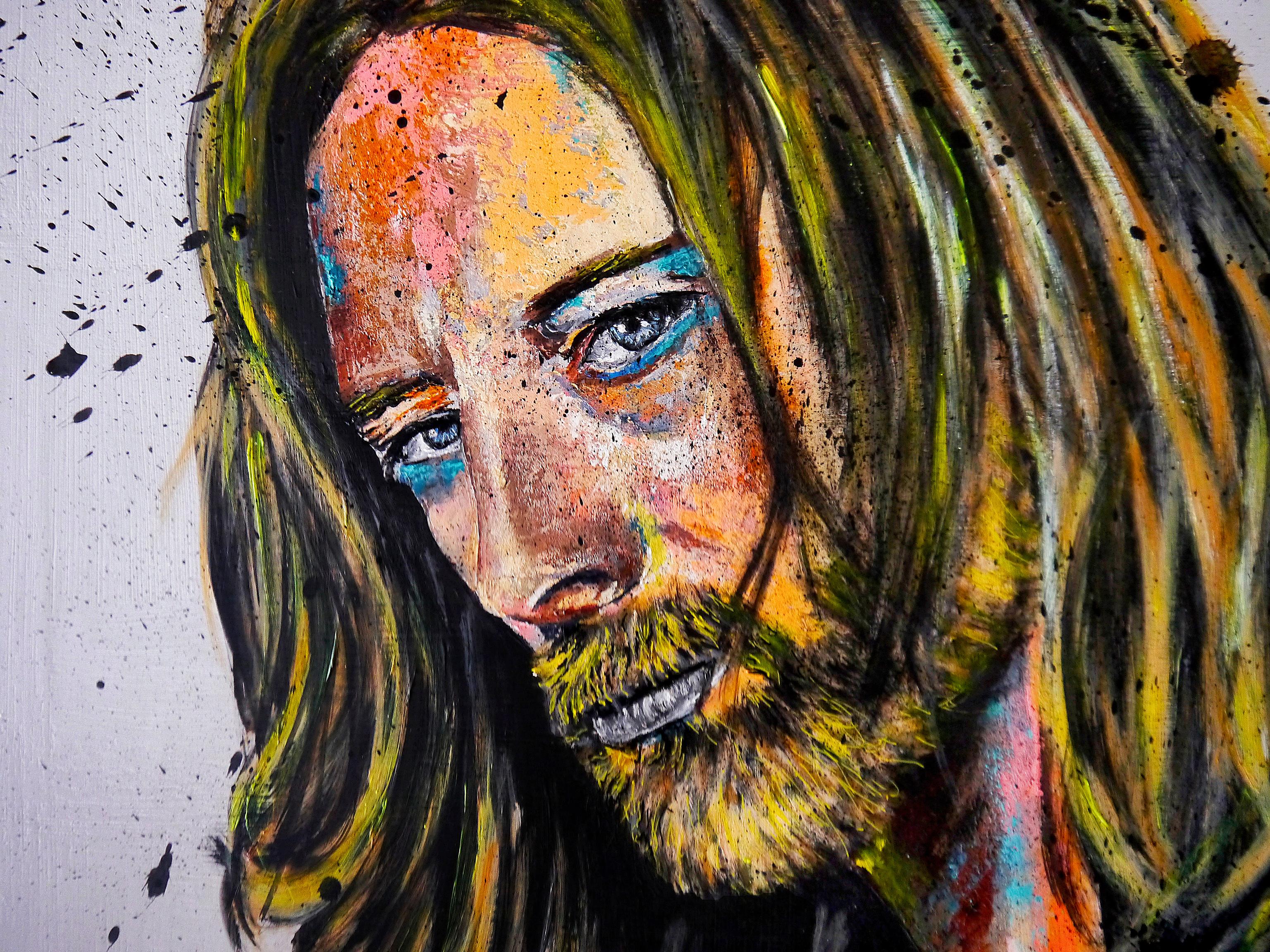 French School - Portrait Thom Yorke - Radiohead - Oil Impressionist - Painting by Bazevian DelaCapuciniere