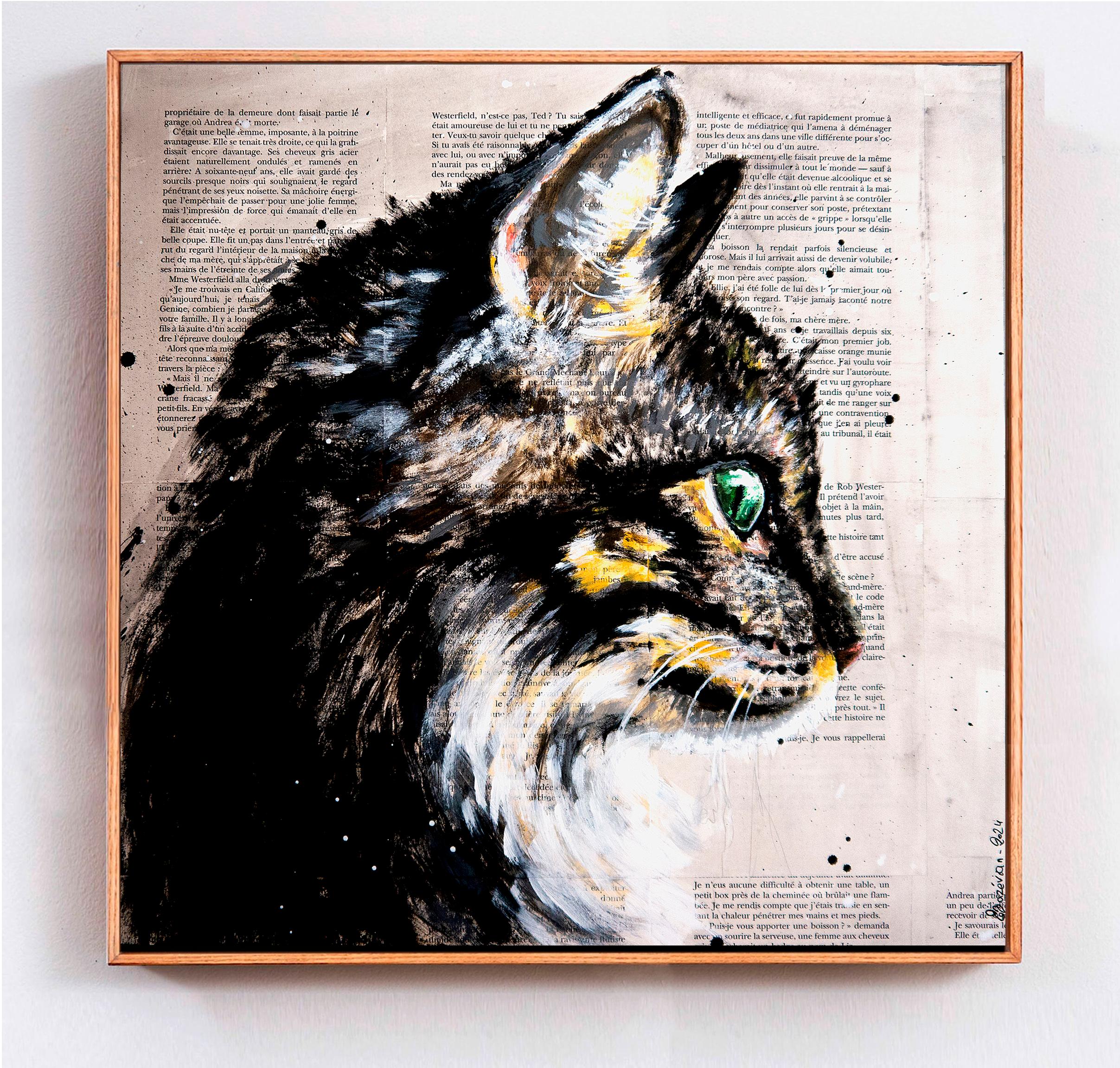 Ritratto di scuola francese CAT Fauve Fantasia Olio Impressionista del XIII secolo Firmato - Painting di Bazevian DelaCapuciniere