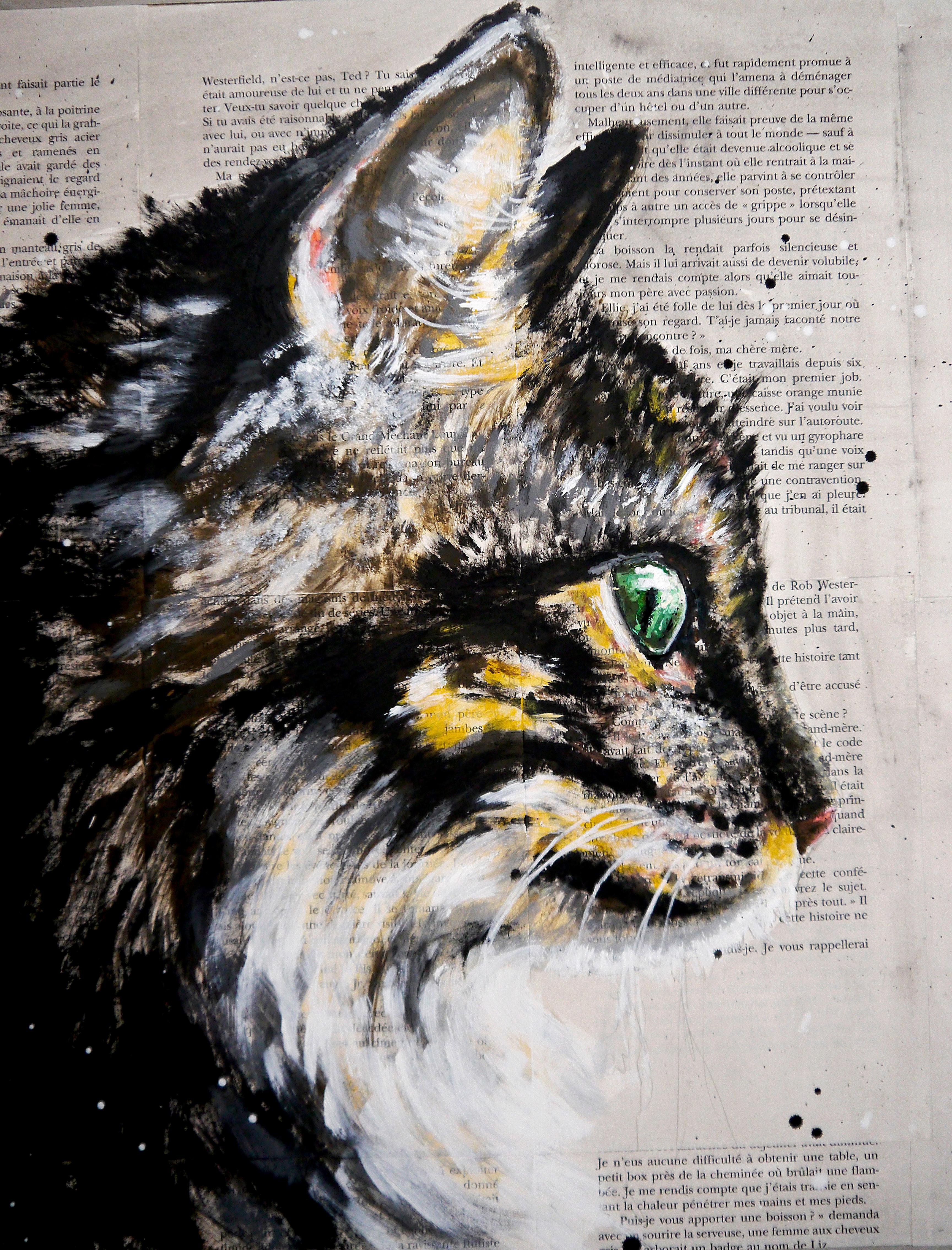 Ritratto di scuola francese CAT Fauve Fantasia Olio Impressionista del XIII secolo Firmato - Painting Impressionismo di Bazevian DelaCapuciniere