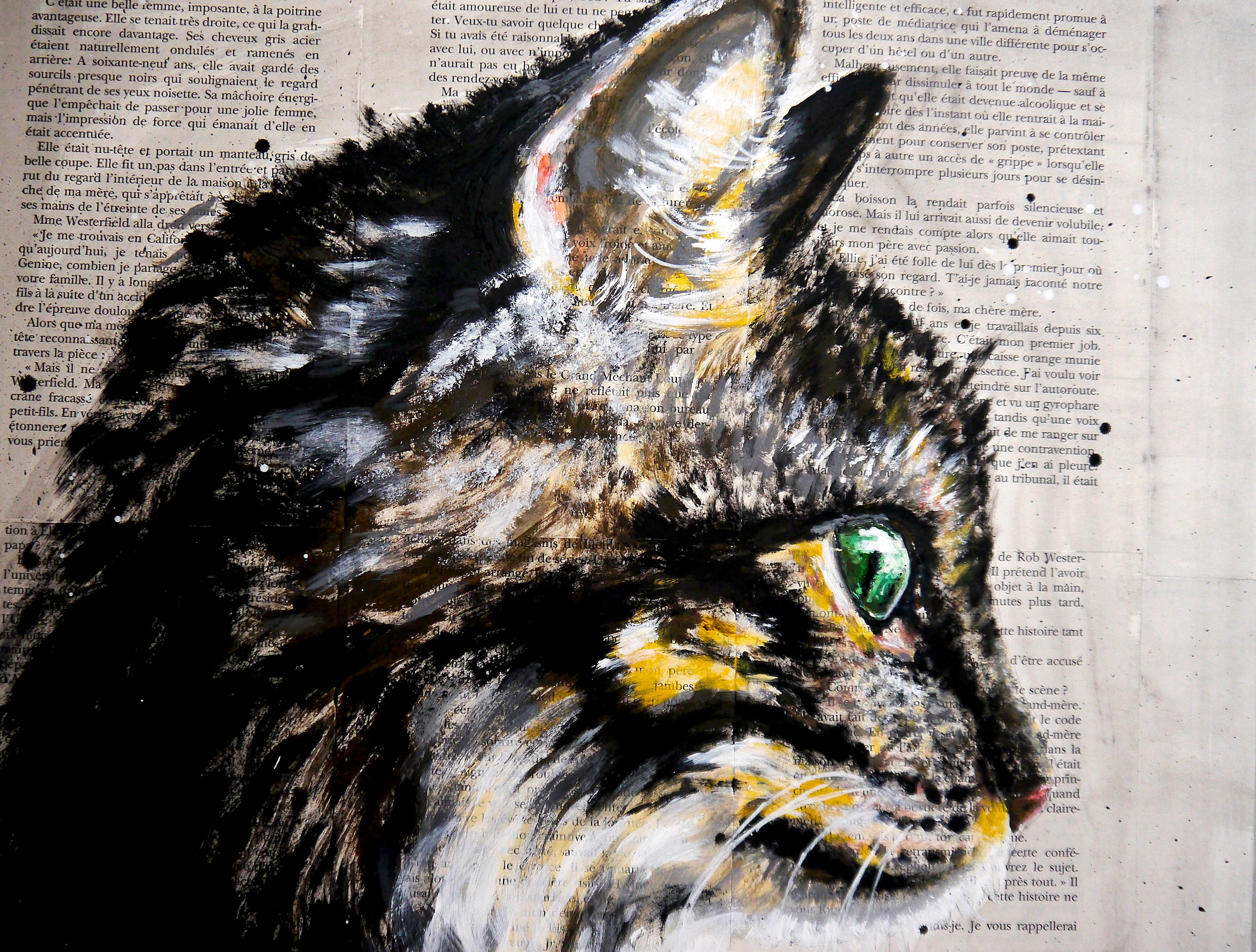 Ritratto di scuola francese CAT Fauve Fantasia Olio Impressionista del XIII secolo Firmato 1