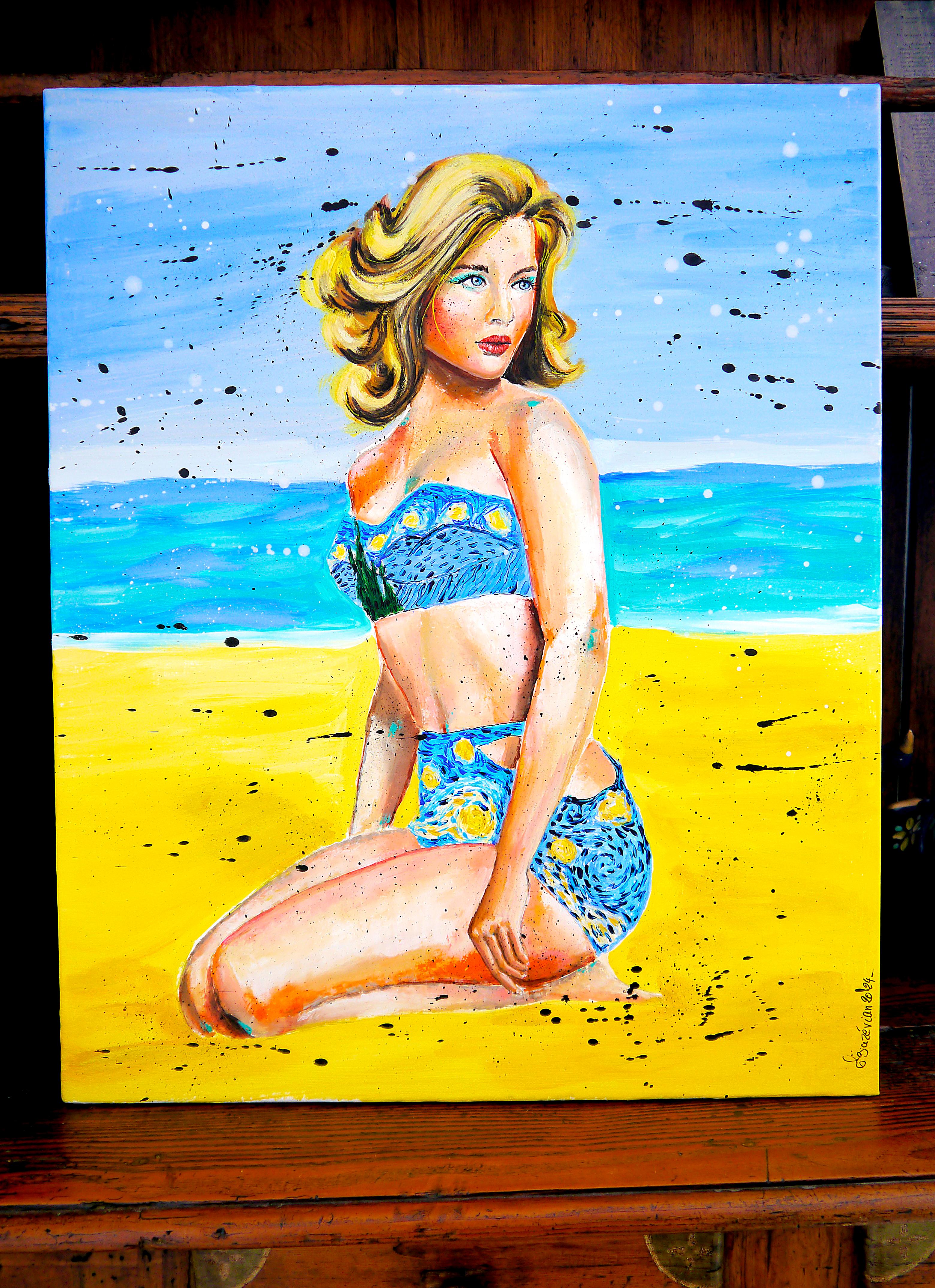 PS 240 Van Gogh Starry night Girl Summer in La Baule

Portrait of a woman with Van Gogh (The Starry night) swim dress. 

Structural analysis:
Such as Impressionist painting,   the subject is firstly a study of light on human body, creating high