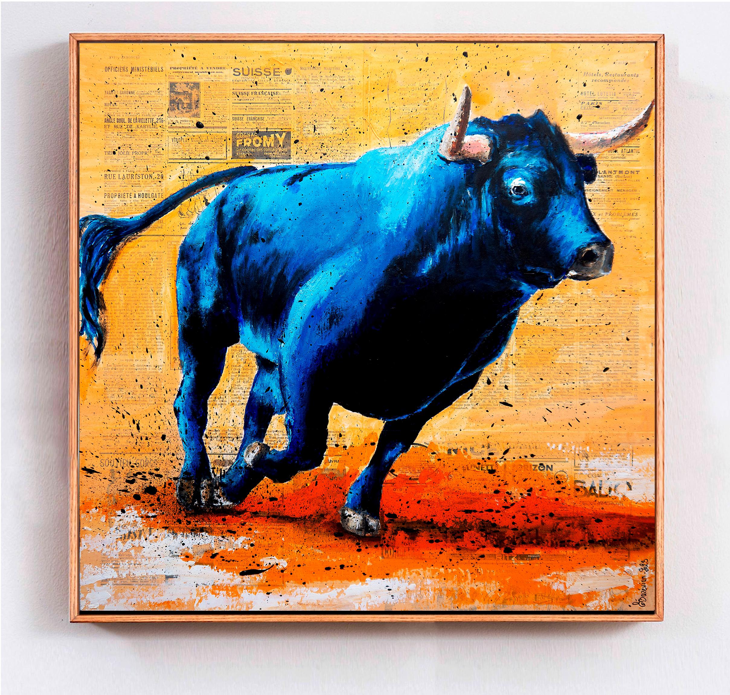 French School - Raging Bull VI ♛ 1938 (Large) NSWE -  Oil Post Impressionist - Painting by Bazevian DelaCapuciniere