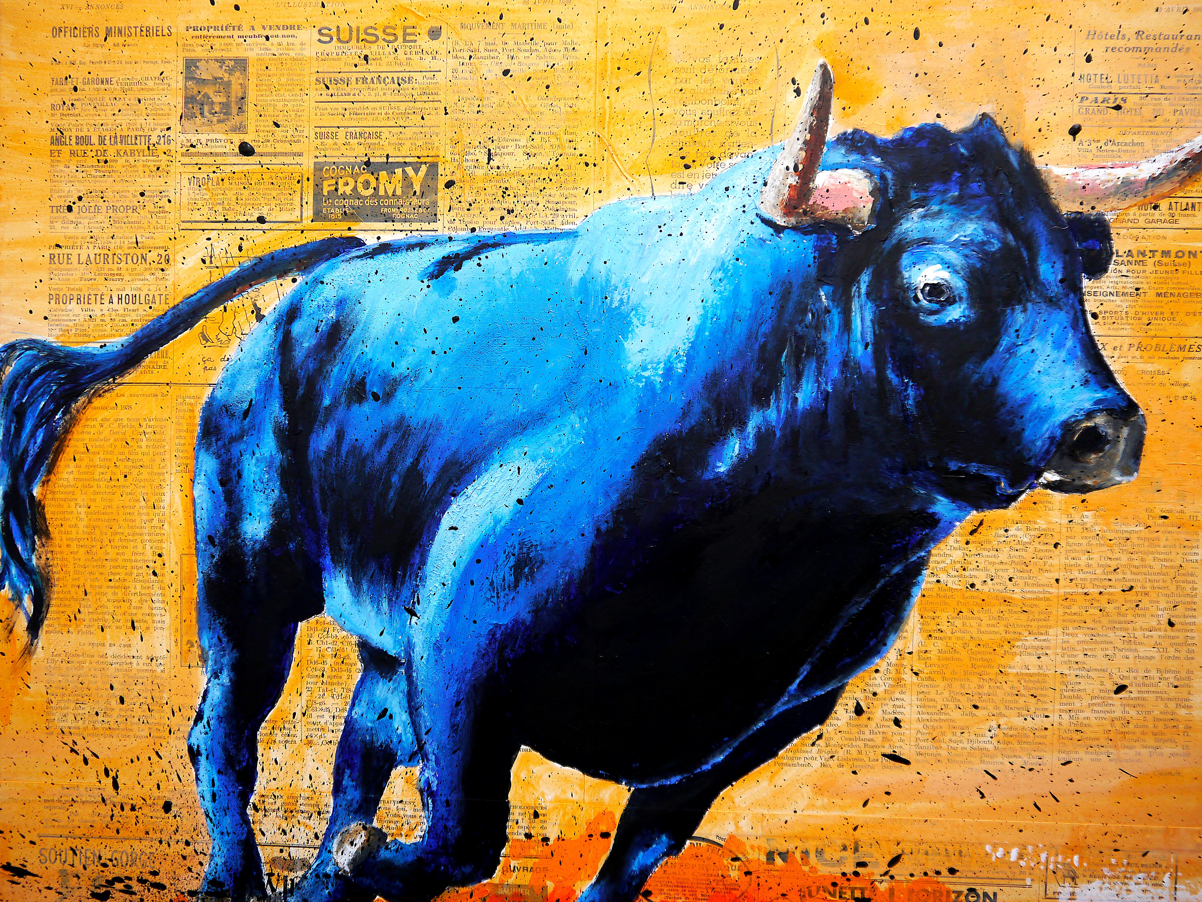 Französische Schule - Raging Bull VI ♛ 1938 (Groß) NSWE -  Öl Post Impressionist (Impressionismus), Painting, von Bazevian DelaCapuciniere