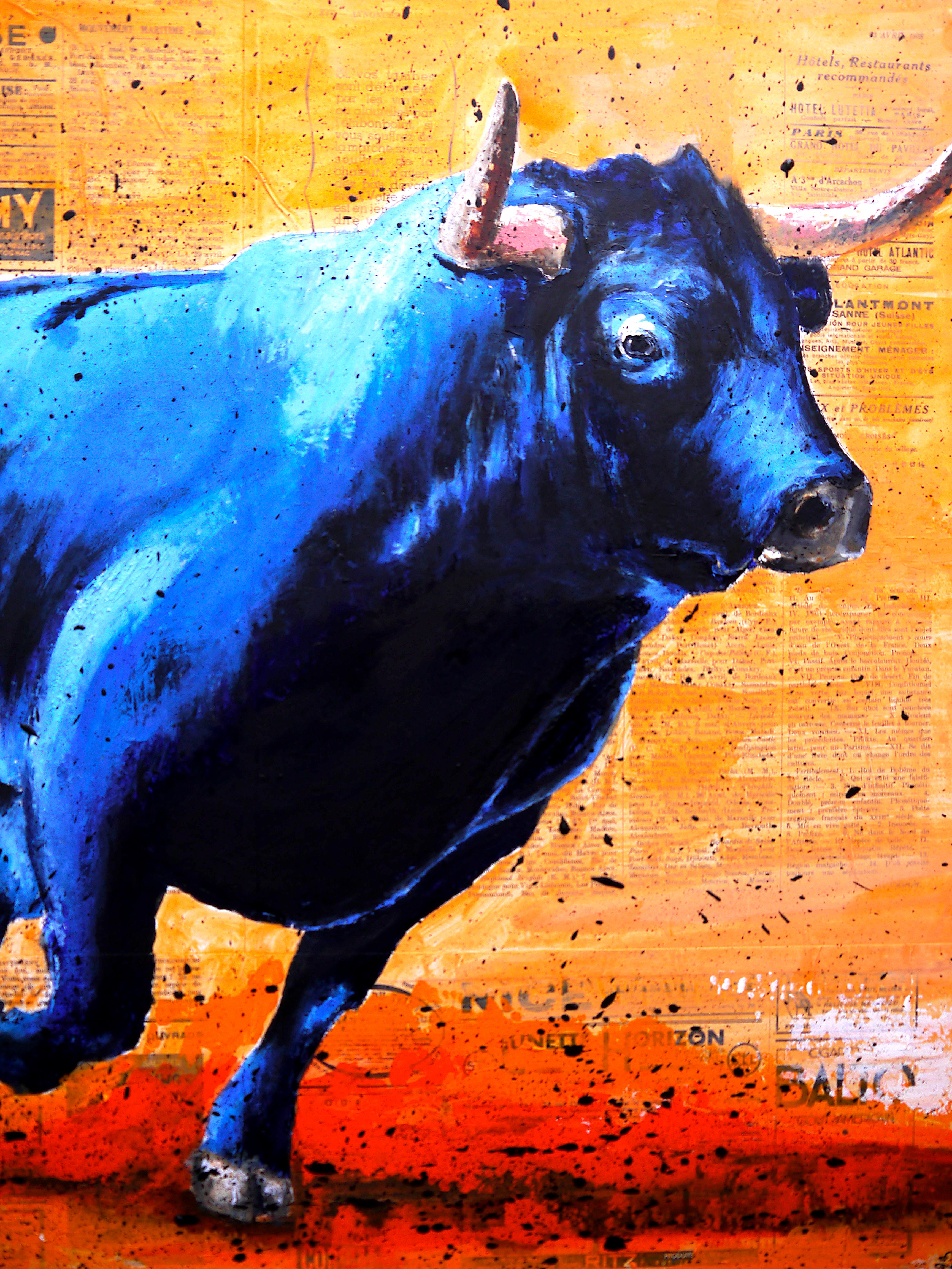 Französische Schule - Raging Bull VI ♛ 1938 (Groß) NSWE -  Öl Post Impressionist im Angebot 4