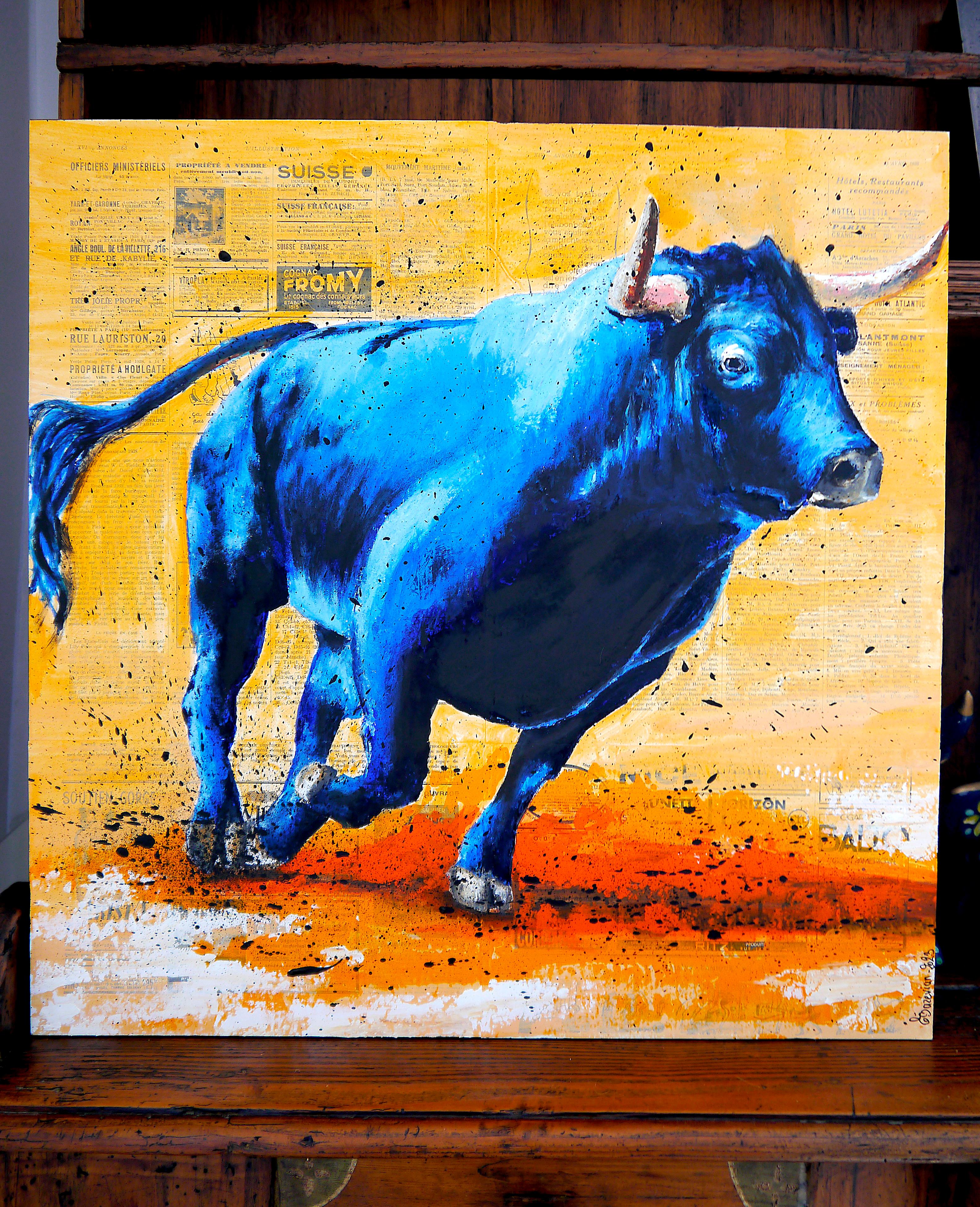 French School - Raging Bull VI ♛ 1938 (Large) NSWE -  Oil Post Impressionist For Sale 3