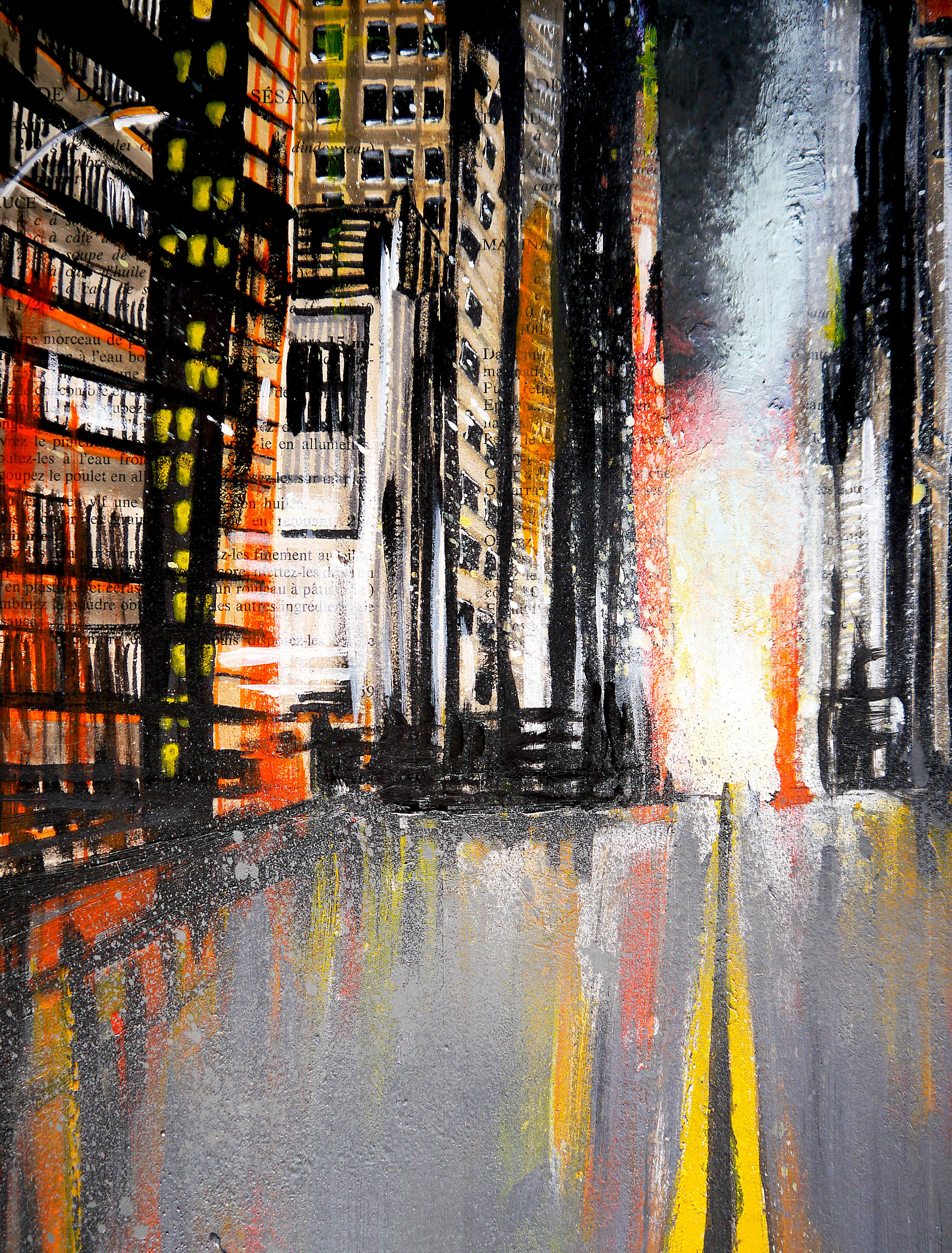 Scuola francese  Road Line III New York City Impressionista Chut Les Barbizons! - Figurative Painting Nero di Bazevian DelaCapuciniere