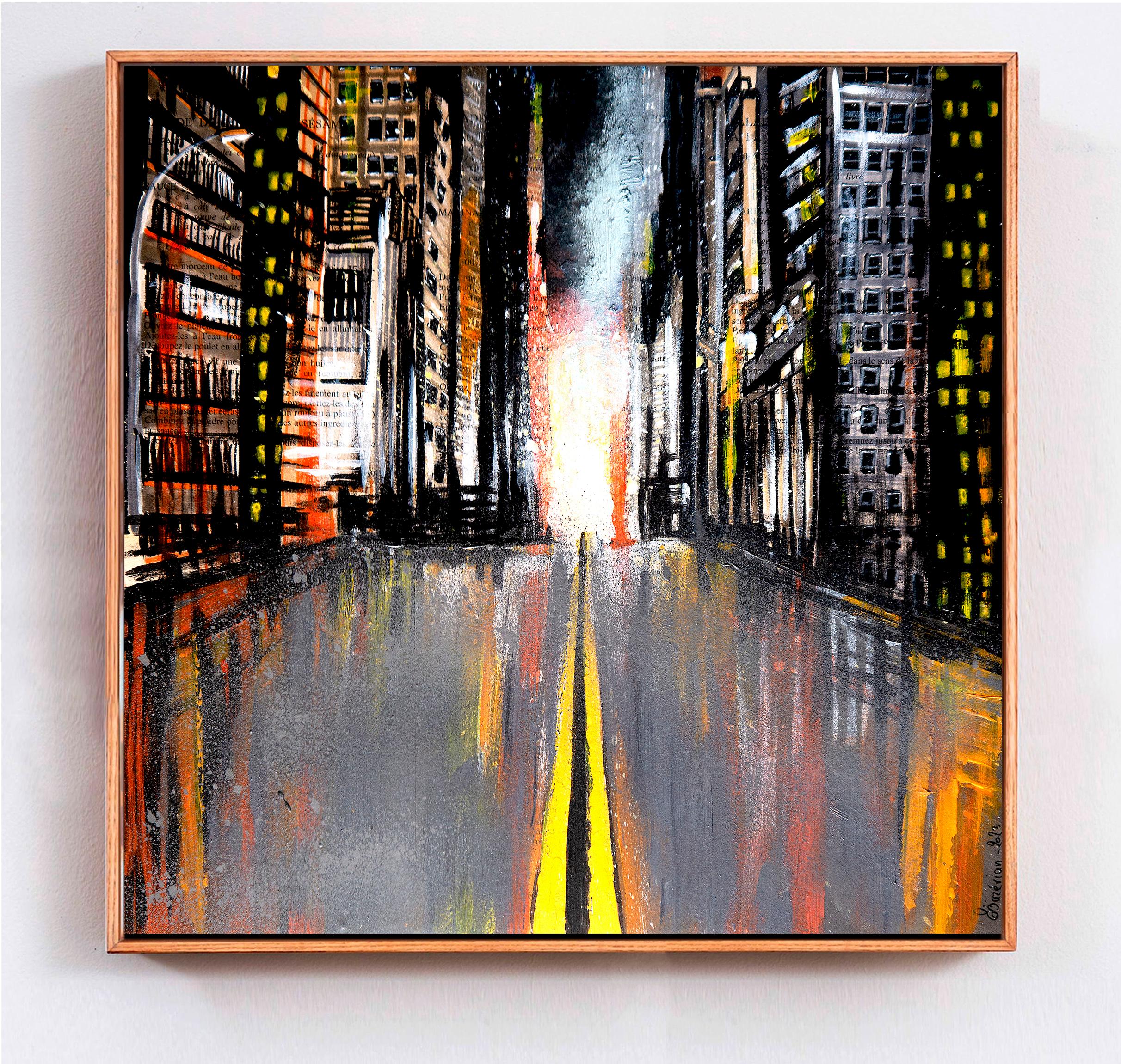 French School - Road Line III New York City oil Post Impressionist - Painting by Bazevian DelaCapuciniere