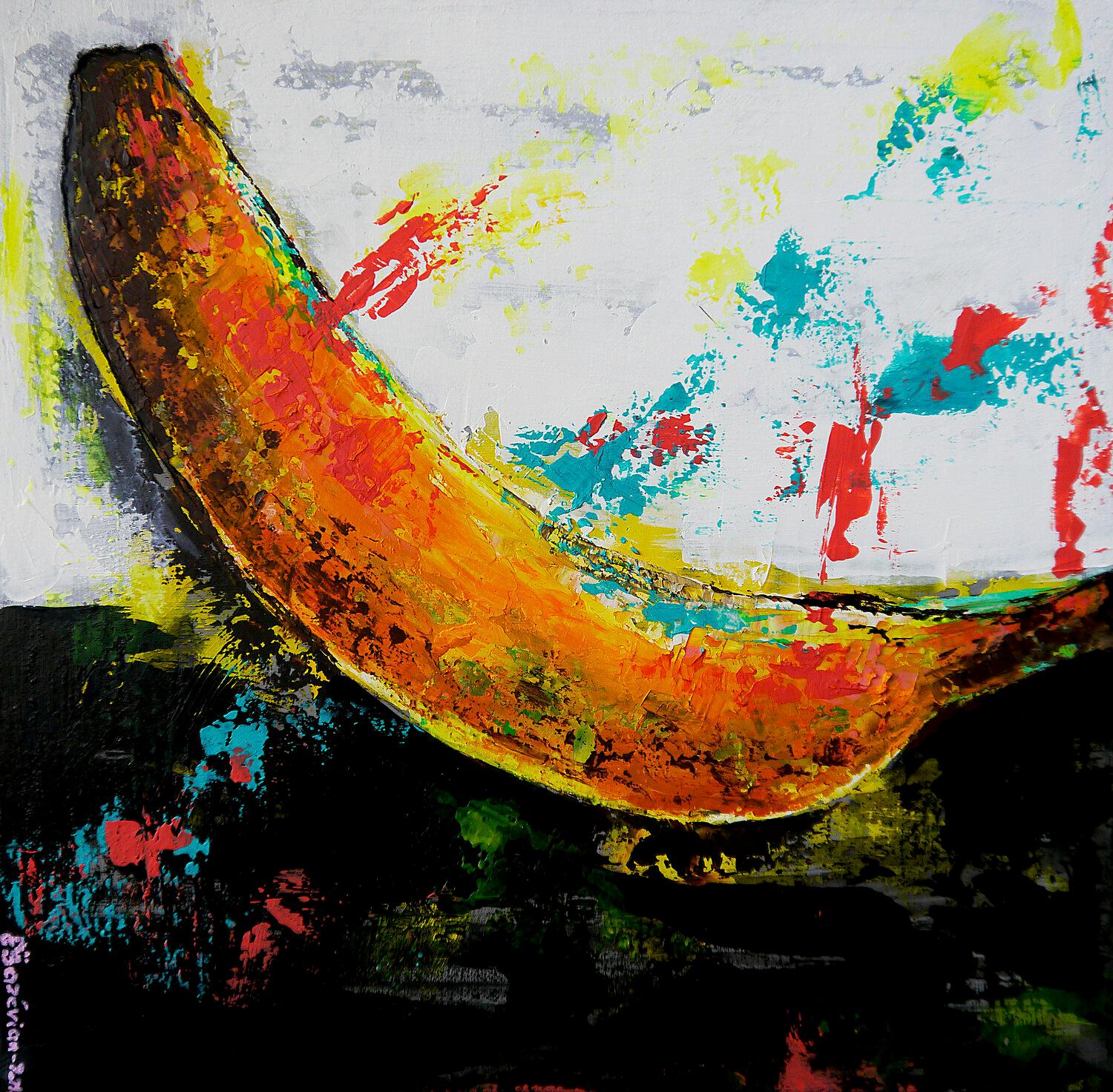 French School - Still Life Banana Starwars - Impressionist Pop - Painting by Bazevian DelaCapuciniere