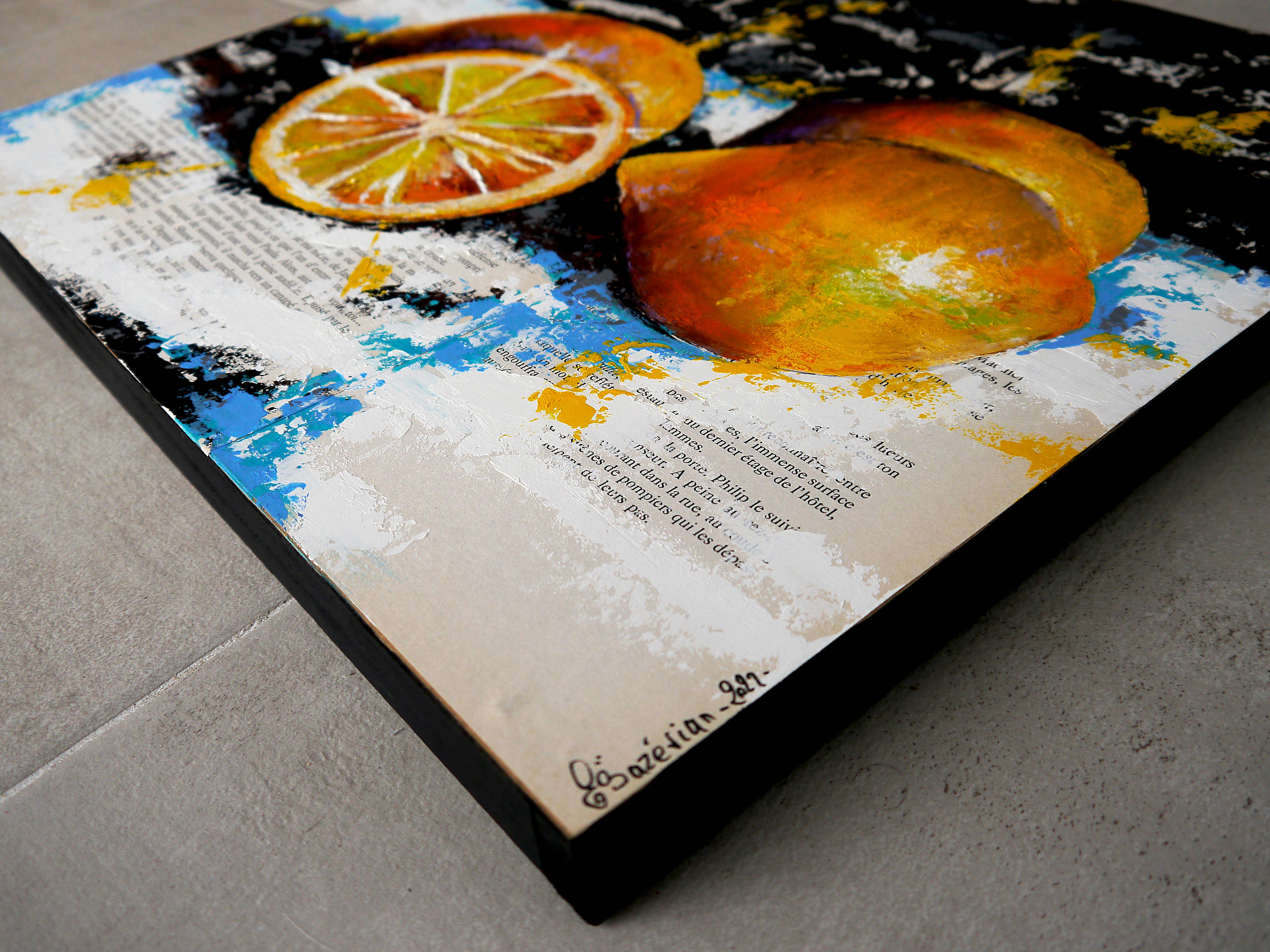 Ecole française - Nature morte Lemon Summer Starwars - Impressionniste - Impressionnisme Painting par Bazevian DelaCapuciniere