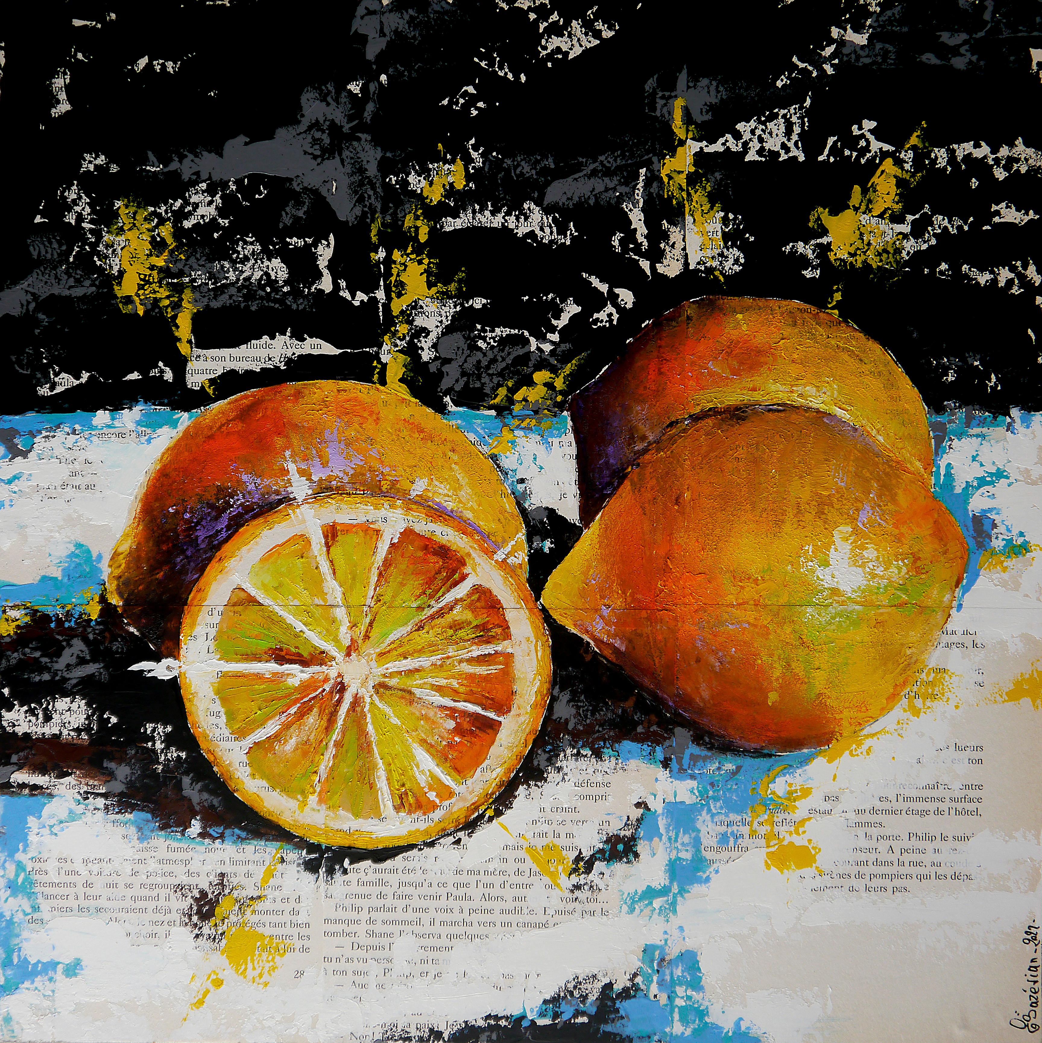 Abstract Painting Bazevian DelaCapuciniere - Ecole française - Nature morte Lemon Summer Starwars - Impressionniste