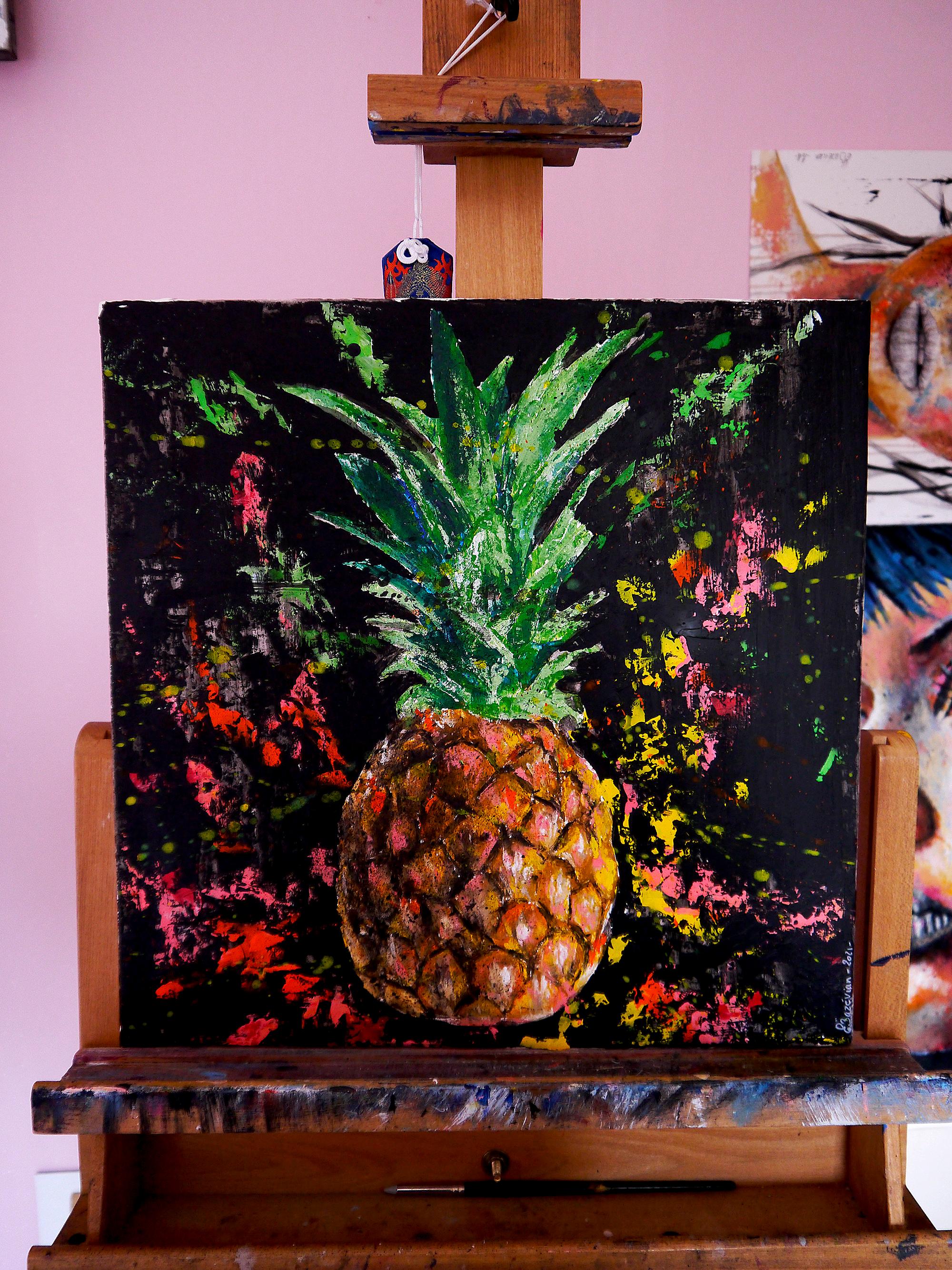 French School - Still Life Pineapple Starwars - Impressionist Pop - Painting by Bazevian DelaCapuciniere