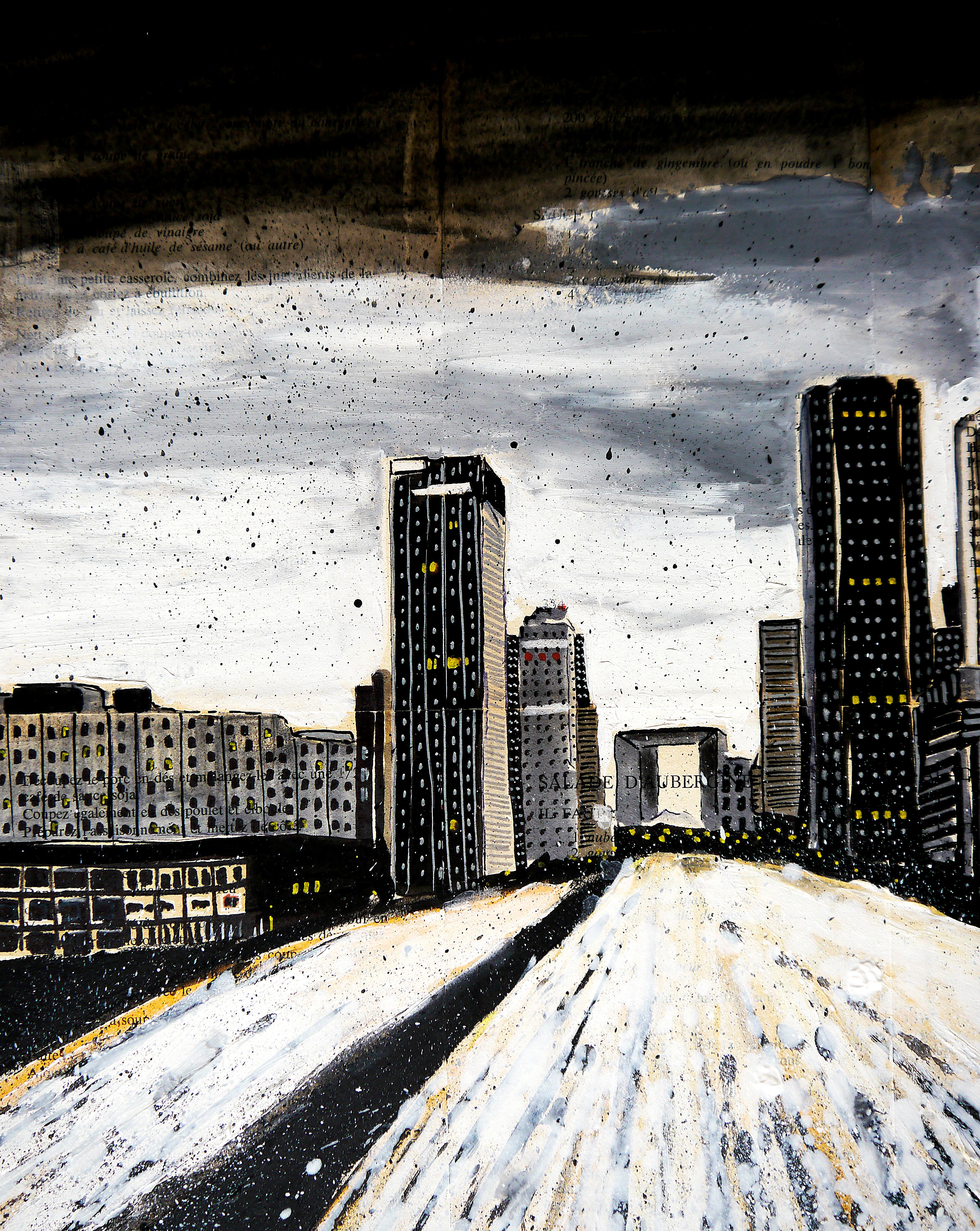 FRENCH SCHOOL Urbanscape La defense France PARIS - SNOW - Chut les Barbizons! - Tonalist Painting by Bazevian DelaCapuciniere