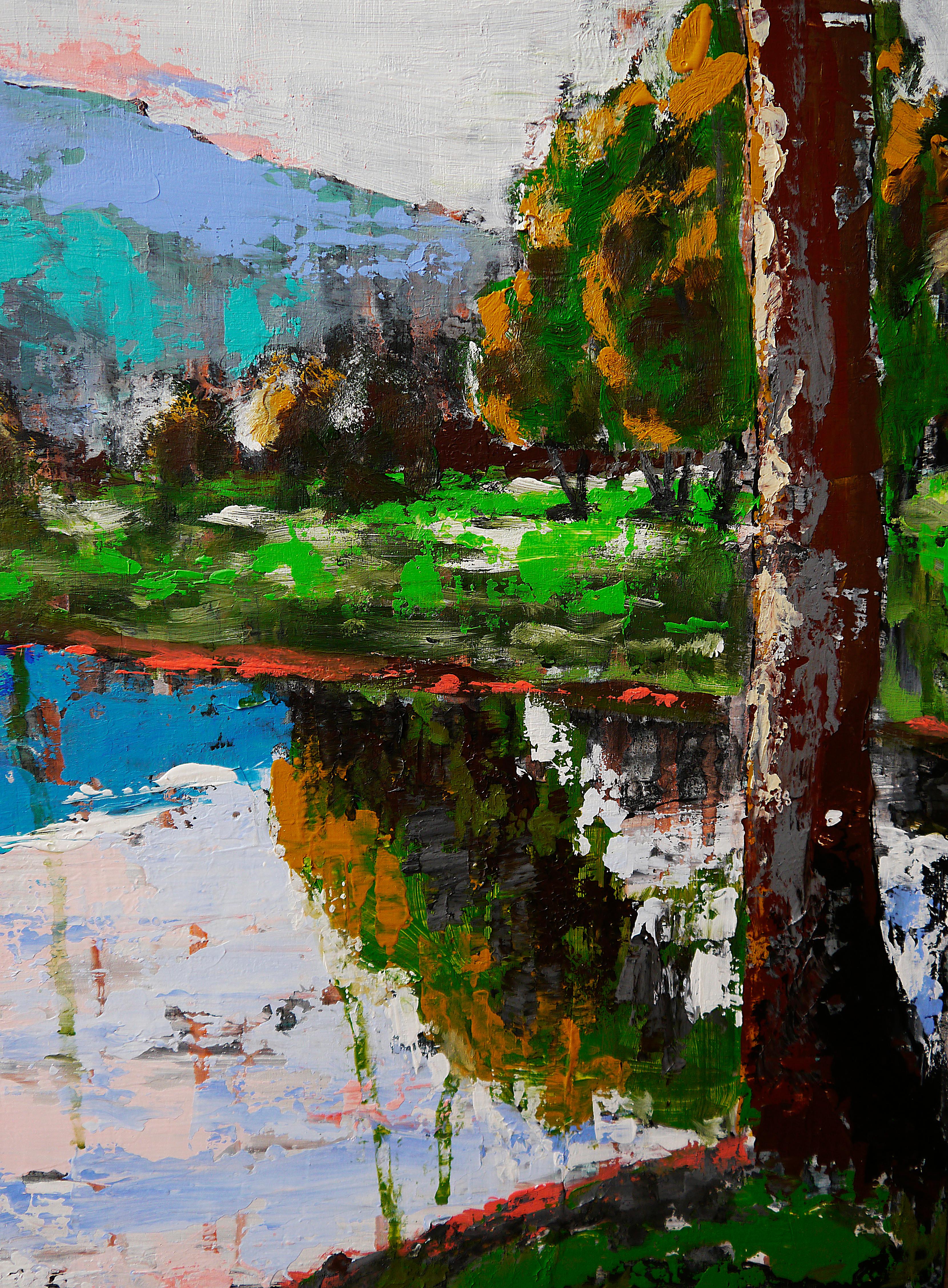 French School - Landscape Le Lac Rose Post Impressionist - Painting by Bazevian DelaCapuciniere