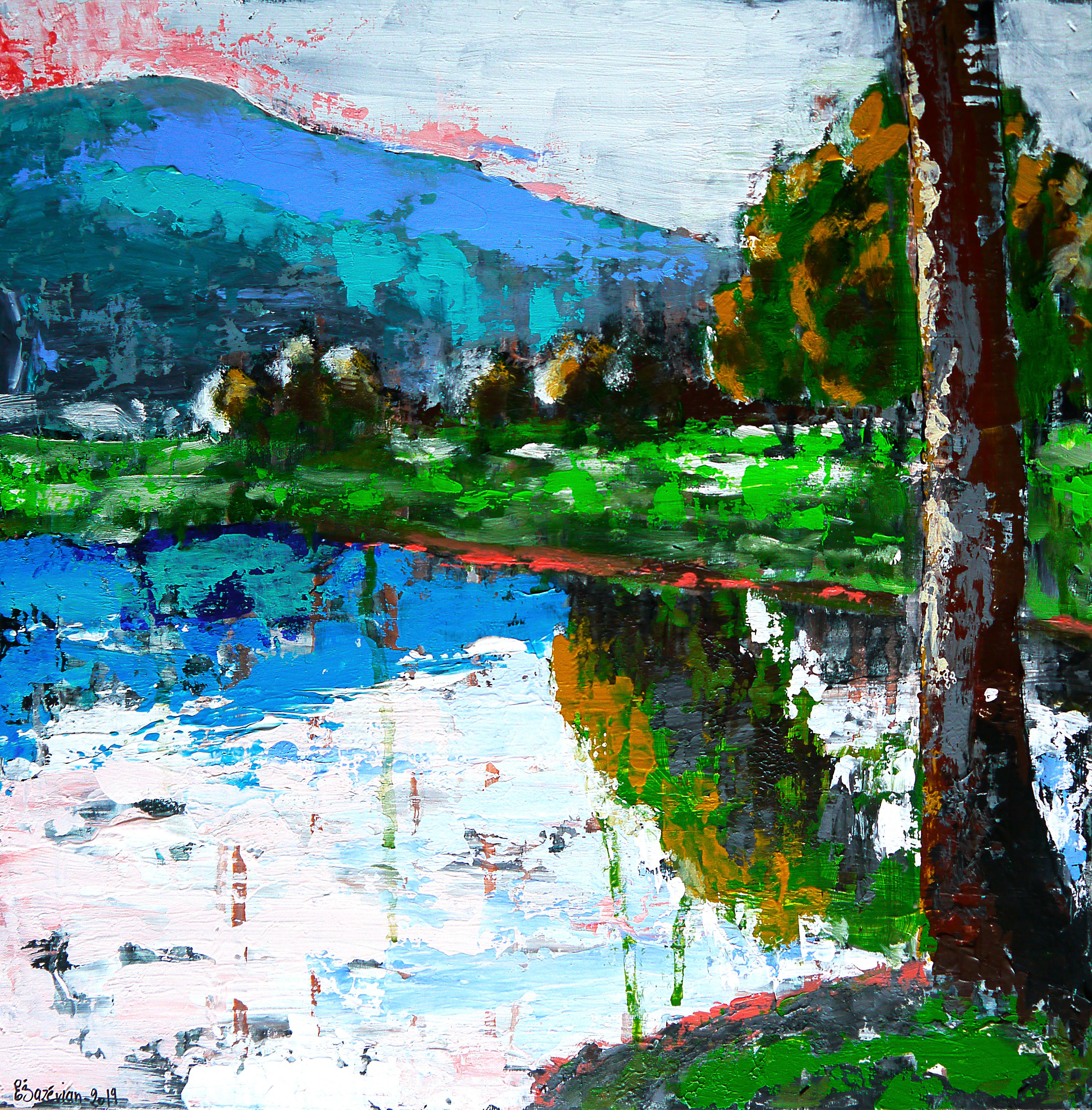 Bazevian DelaCapuciniere Landscape Painting - French School - Landscape Le Lac Rose Post Impressionist
