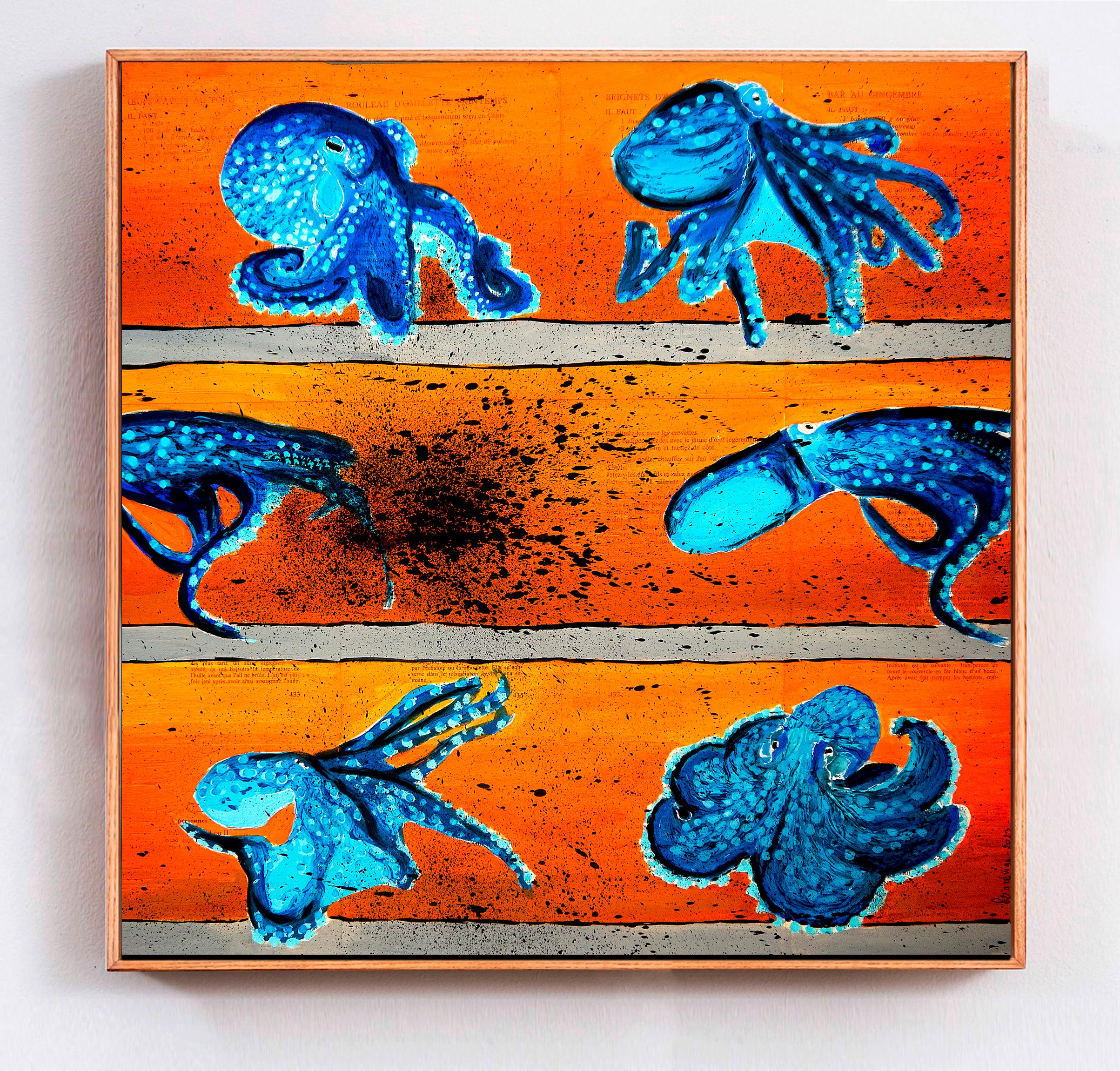 École française - Peinture de pieuvre (grande)  - Peinture à l'huile post-impressionniste du 21e siècle - Painting de Bazevian DelaCapuciniere