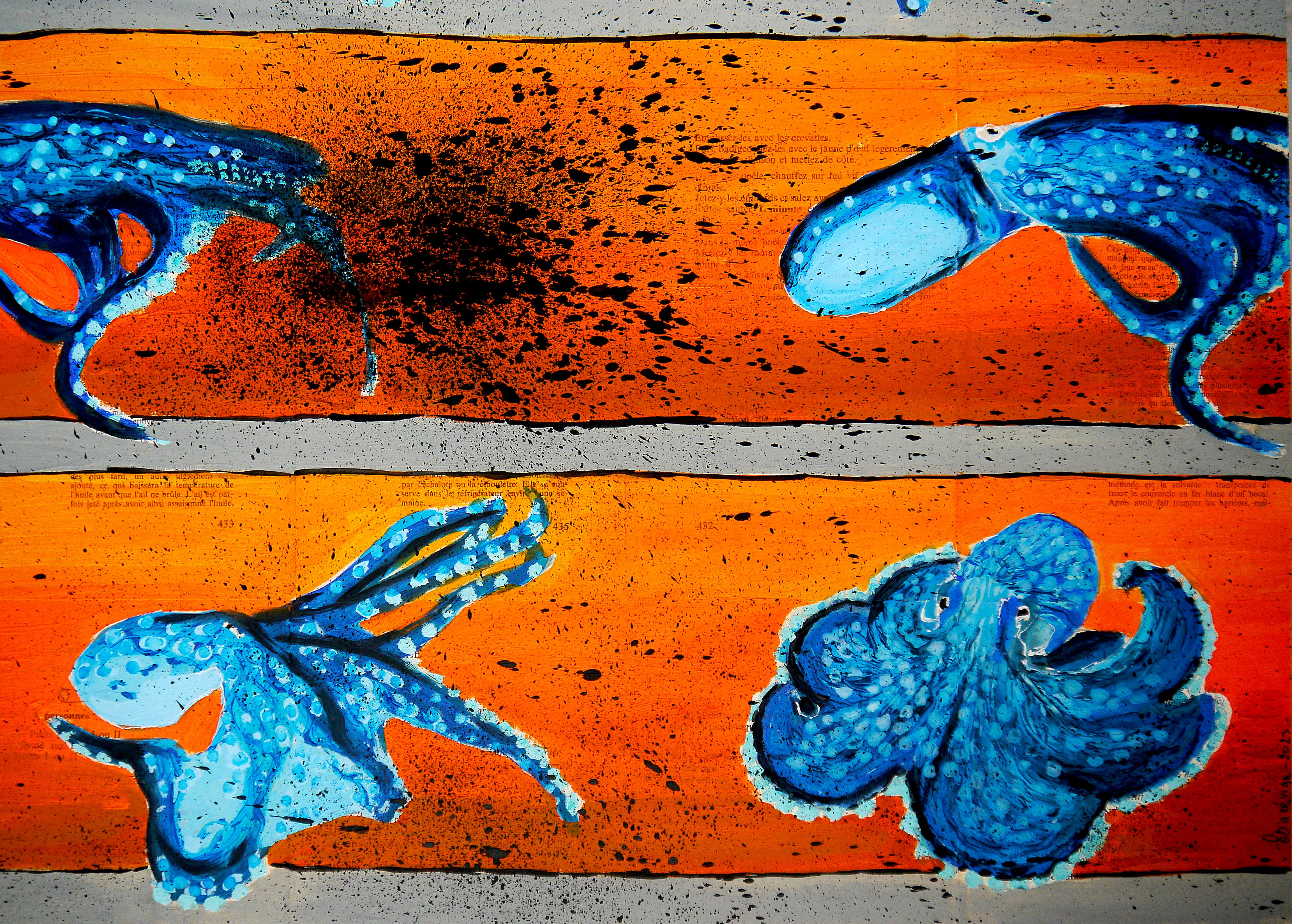 École française - Peinture de pieuvre (grande)  - Peinture à l'huile post-impressionniste du 21e siècle 3