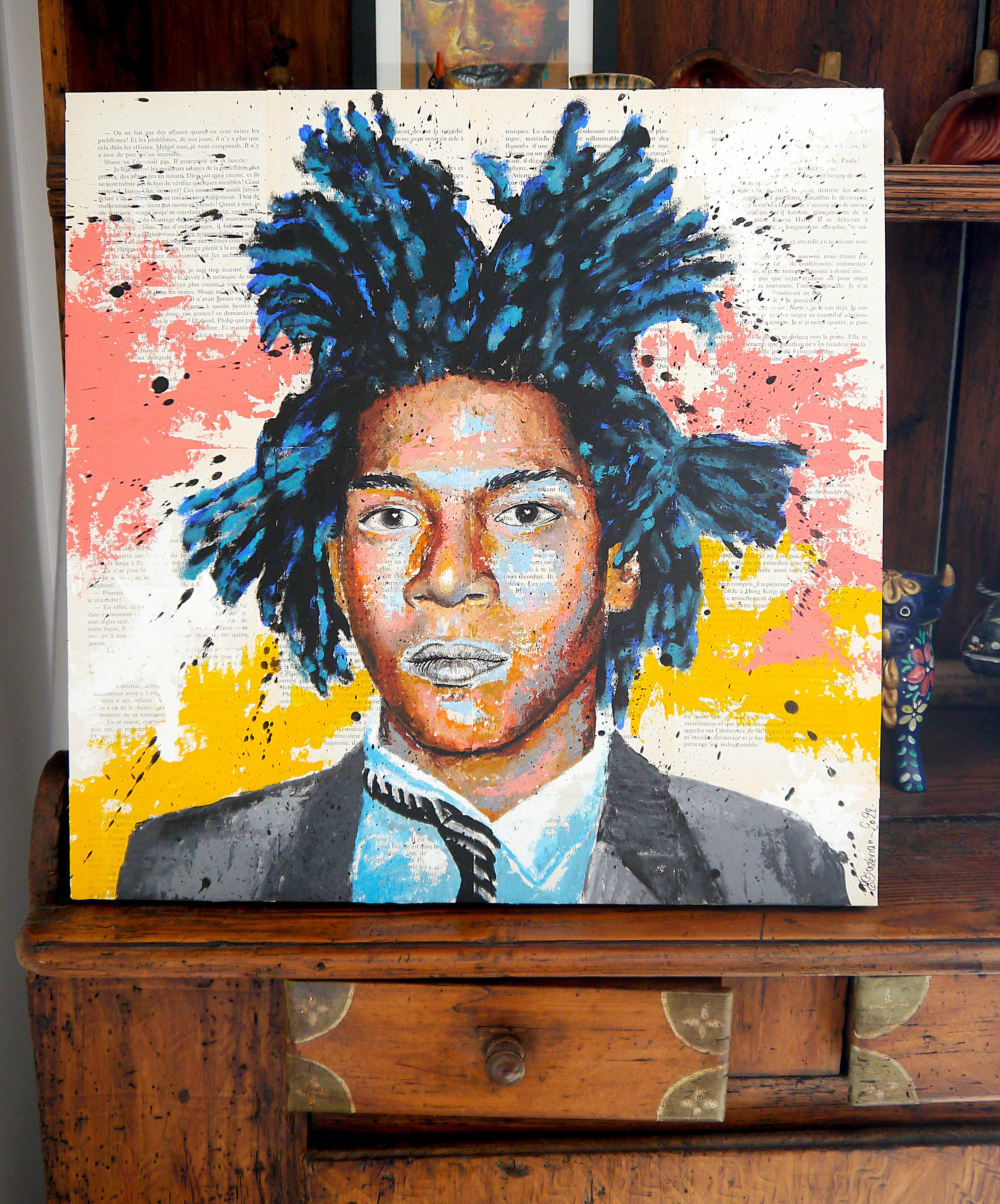 French School - Portrait Basquiat - Le Lion - Post Impressionist - Large - Painting by Bazevian DelaCapuciniere