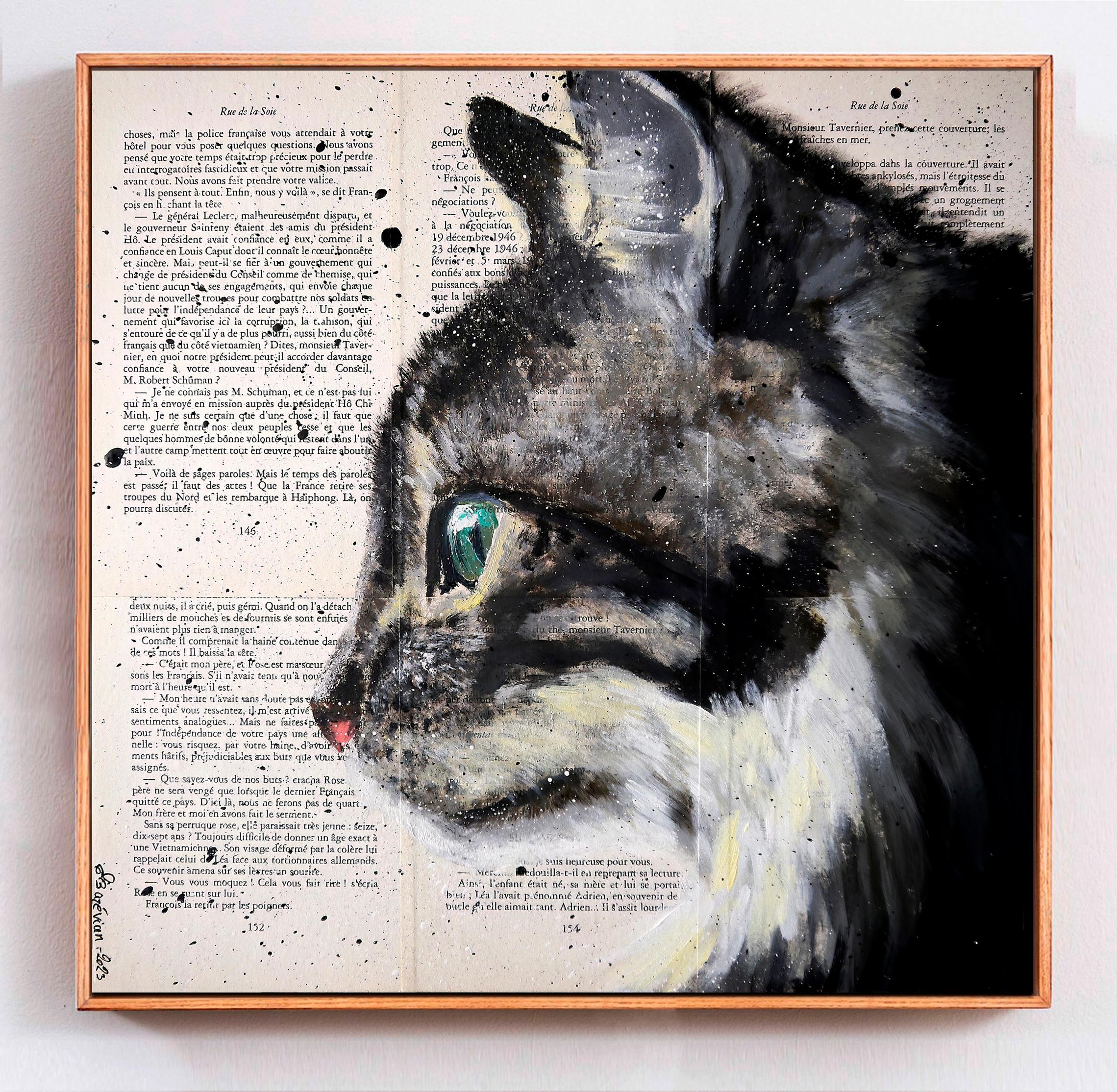 Portrait Doux Fauve - Cat - Painting by Bazevian DelaCapuciniere