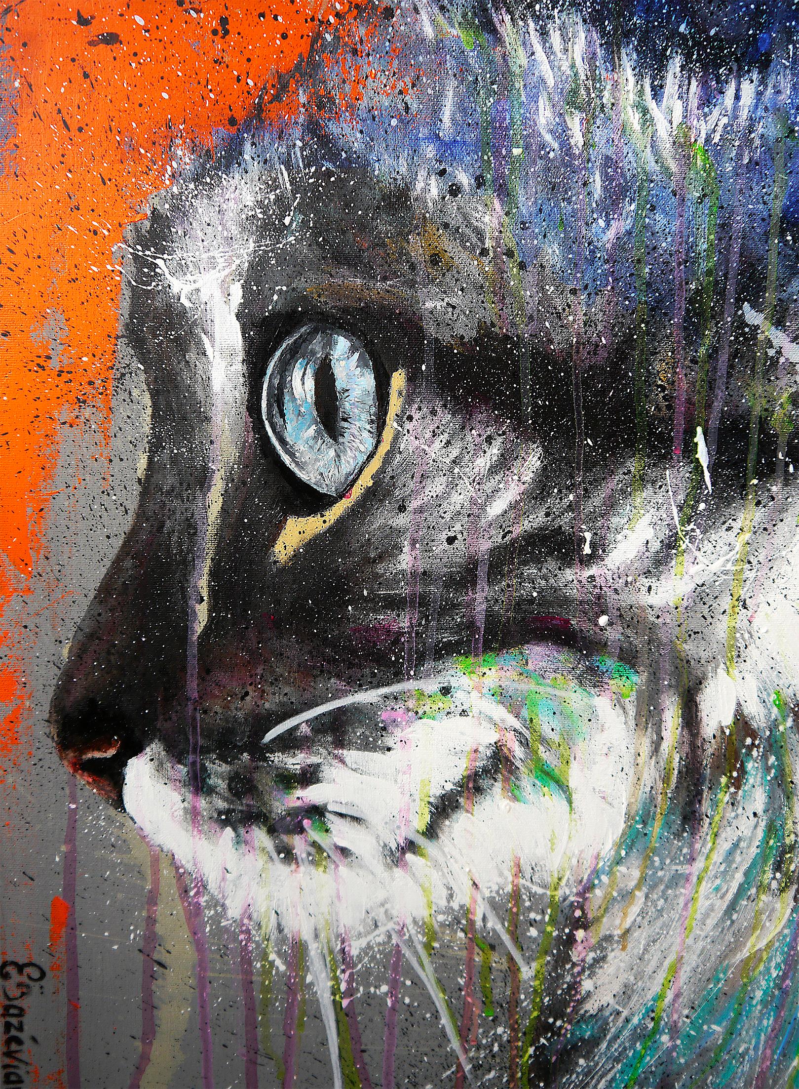 Französische Schule - Porträt Fries me Cat - Chat - (XL Groß) Postimpressionist – Painting von Bazevian DelaCapuciniere