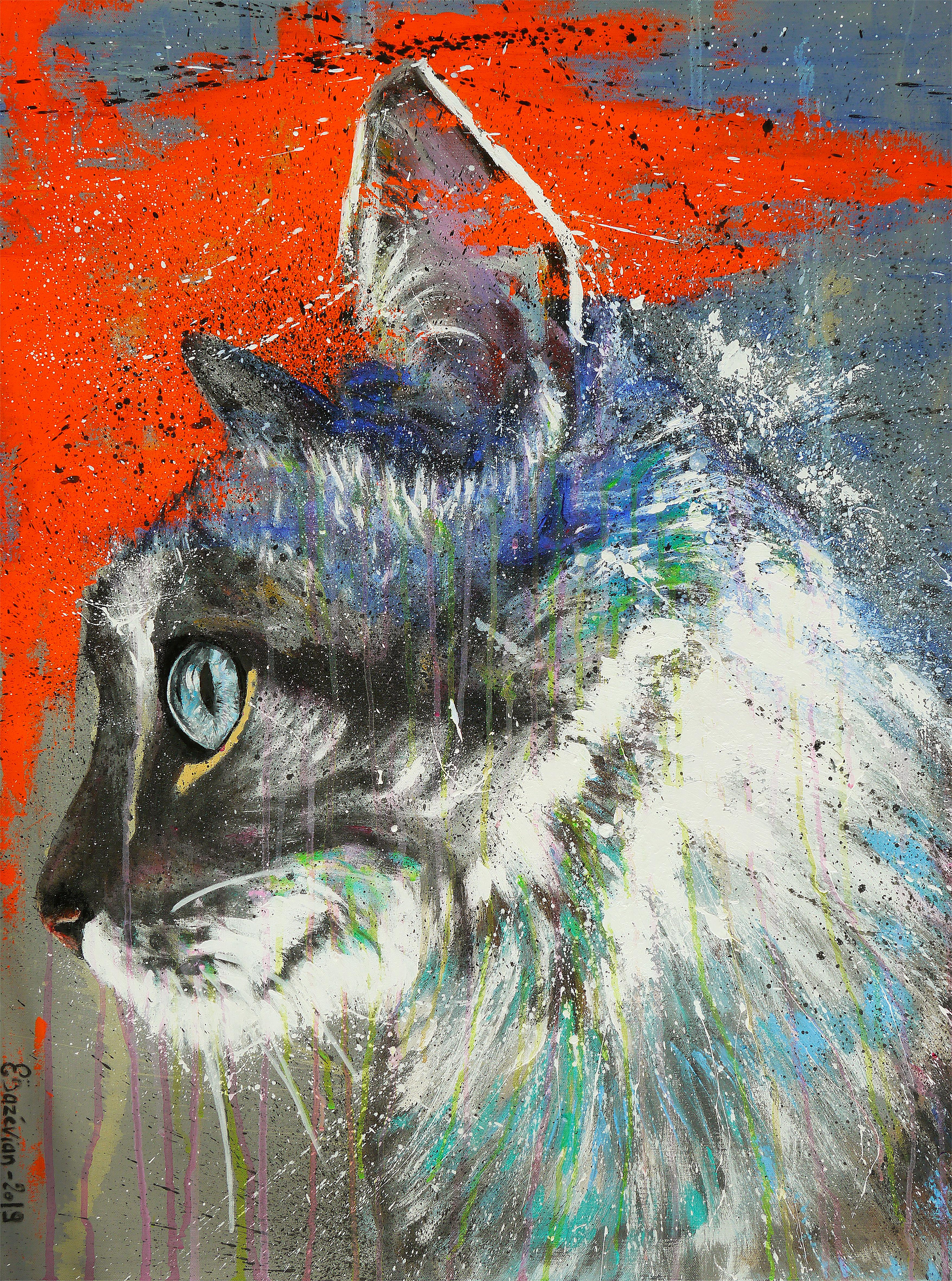 École française - Portrait Frieze me Cat - Chat - (XL Large) Post Impressionist
