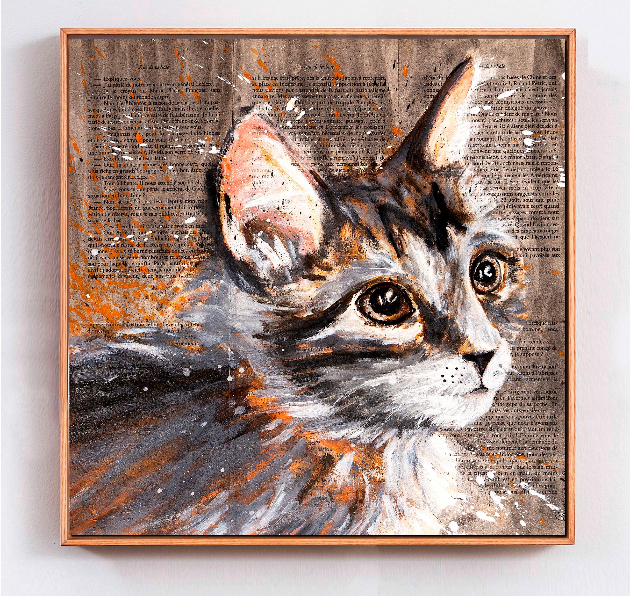 Porträt Kitten – Katze – Französische Schule, Ölgemälde, 21. Jahrhundert – Painting von Bazevian DelaCapuciniere