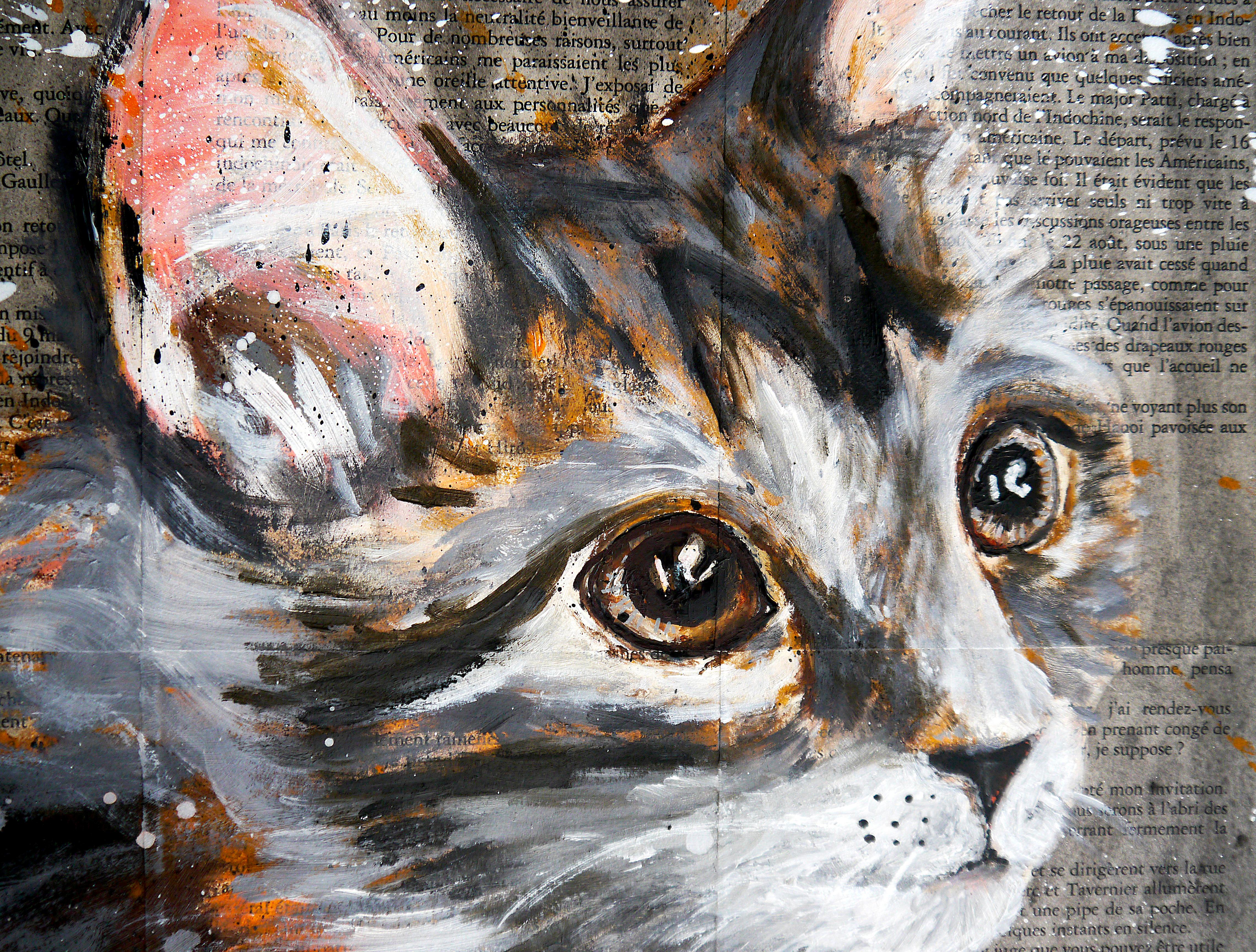 Porträt Kitten – Katze – Französische Schule, Ölgemälde, 21. Jahrhundert (Pop-Art), Painting, von Bazevian DelaCapuciniere