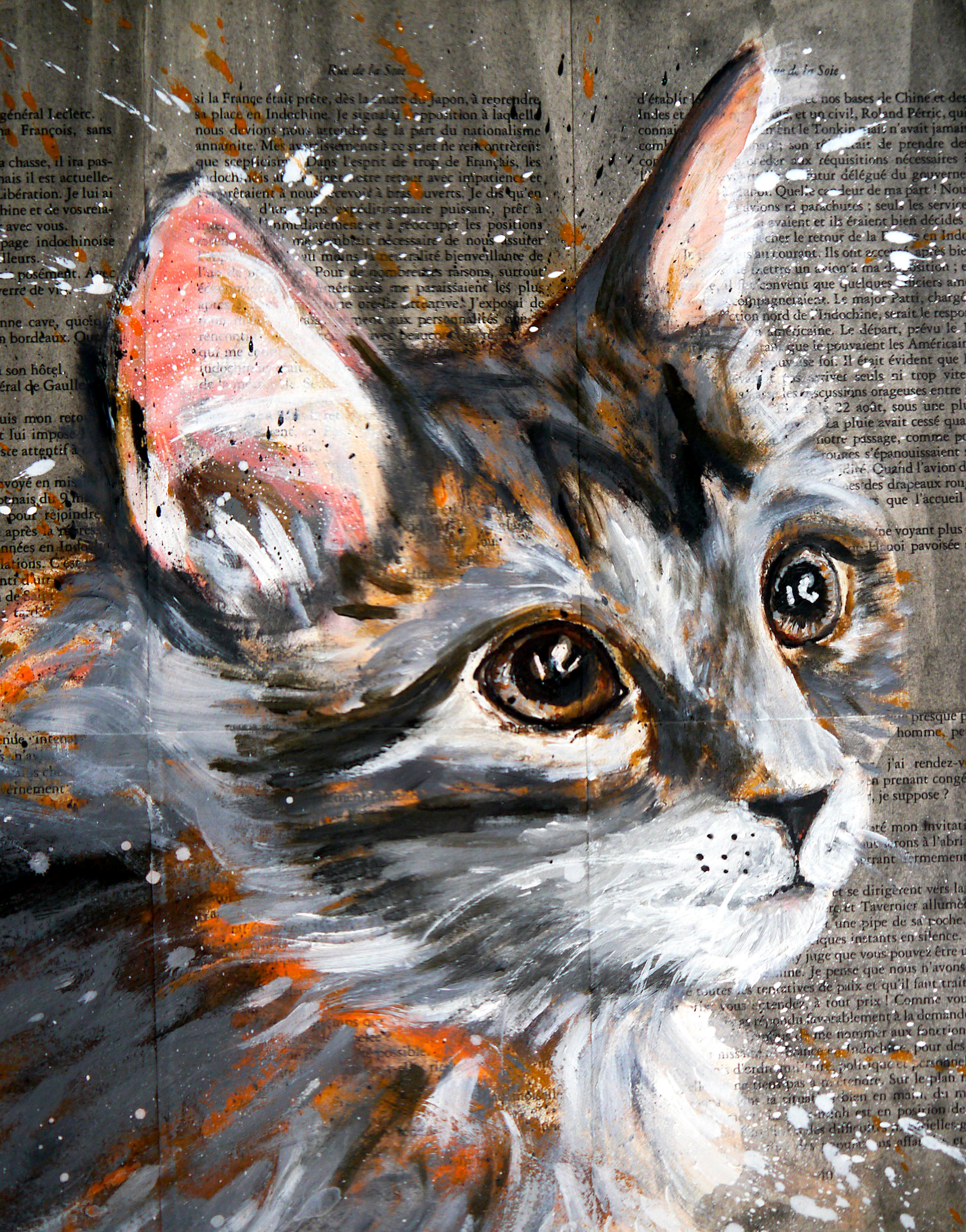 Portrait Kitten - Cat - French School Oil Painting 21th For Sale 1