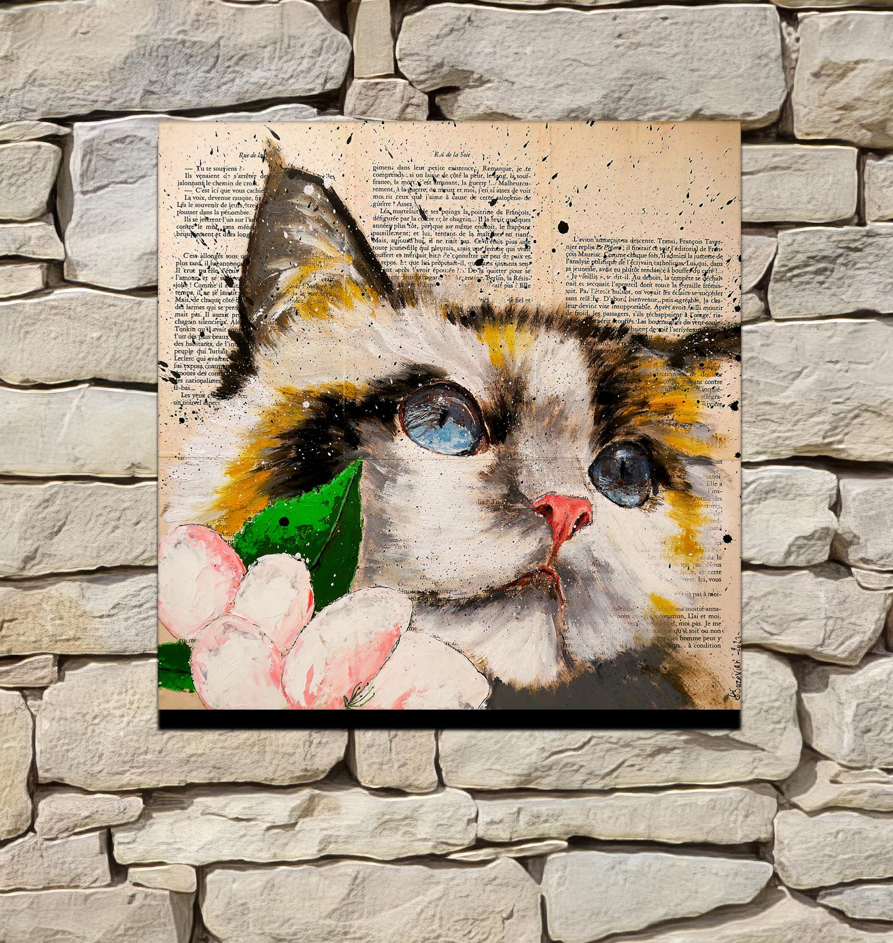 Portrait Little Sunshine Diagnosis - Cat - Pop Art Painting by Bazevian DelaCapuciniere