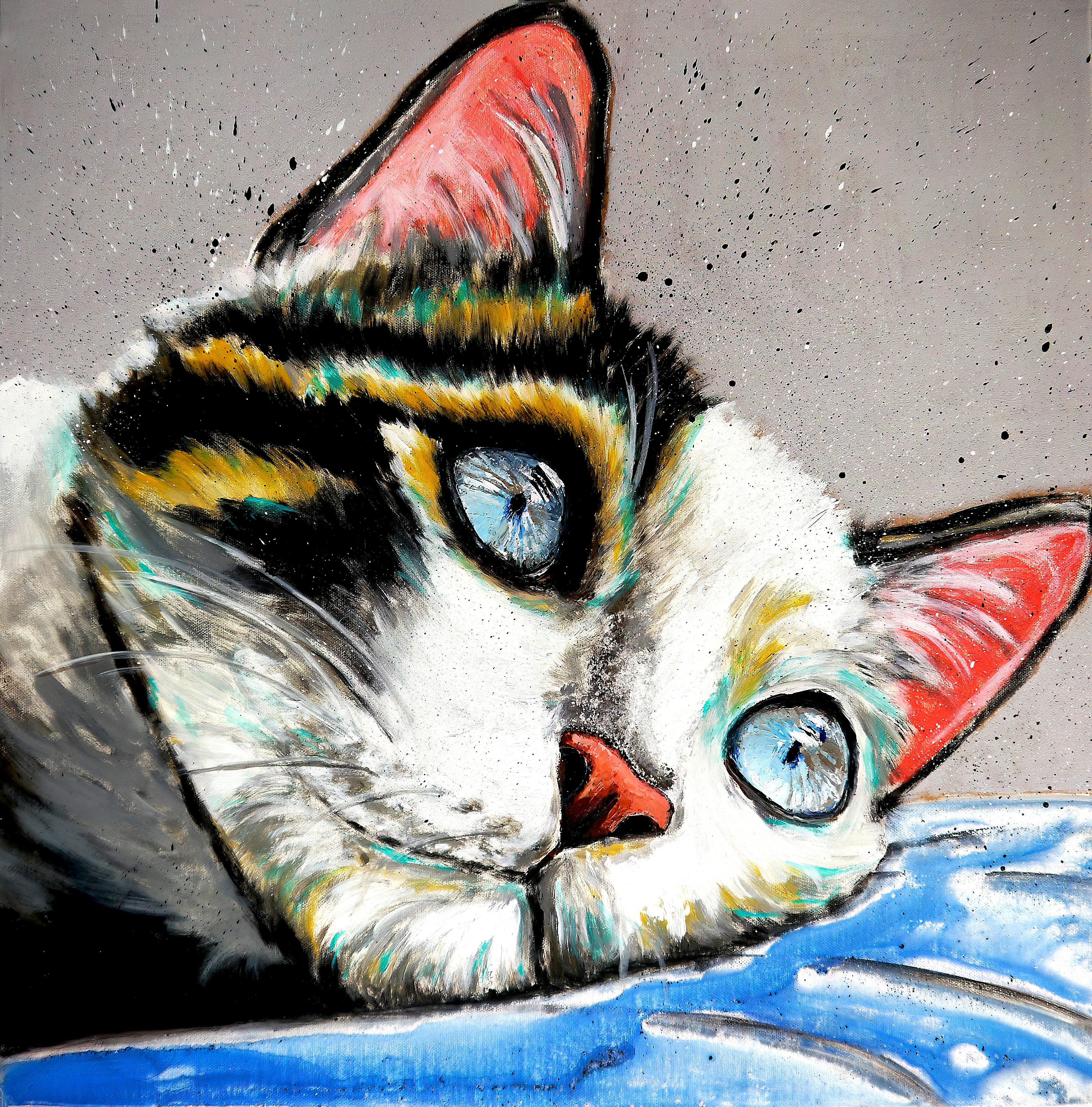 Bazevian DelaCapuciniere Animal Painting - Portrait Majestic Blue _ CAT