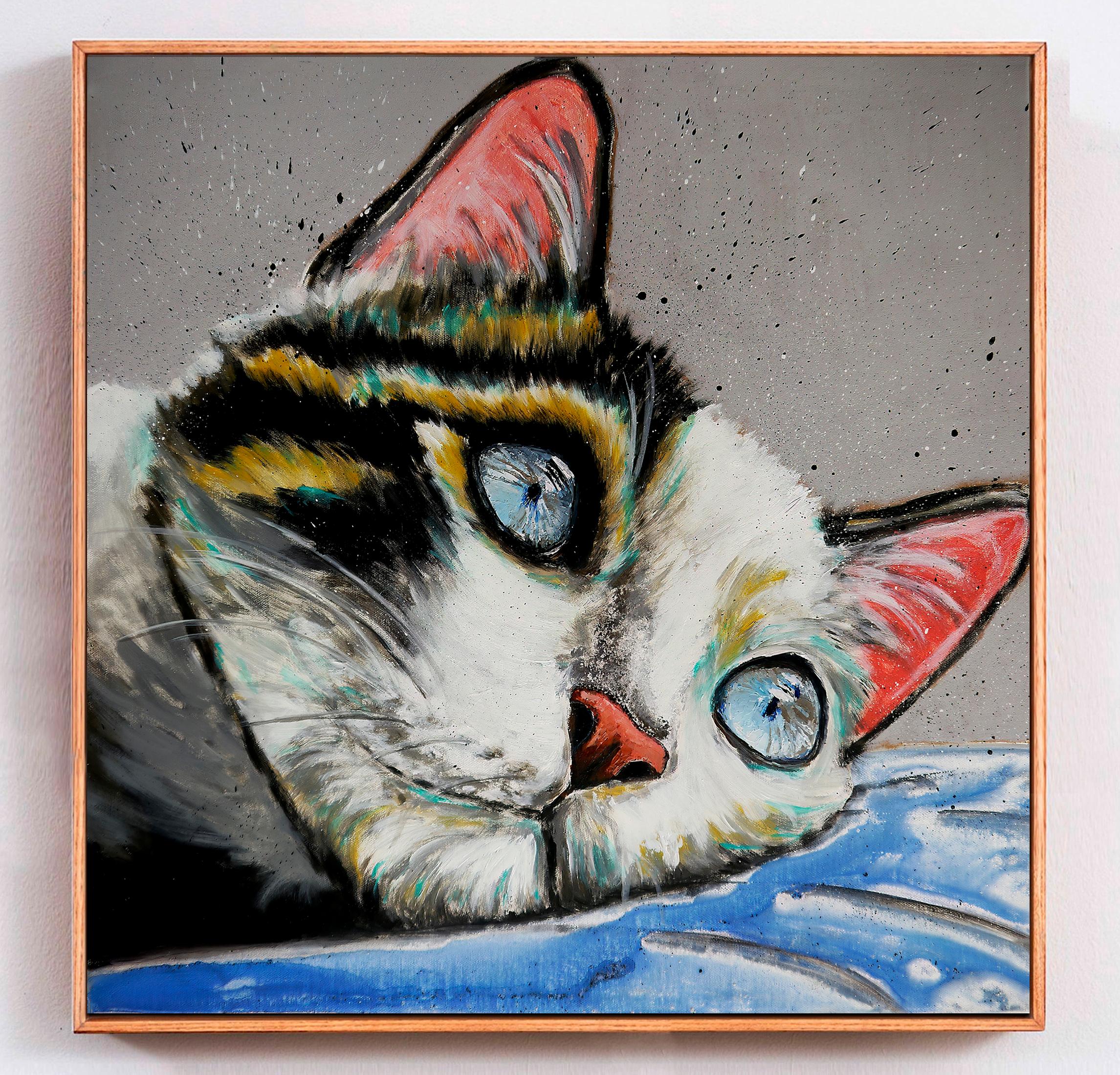 Portrait Majestic Blue _ CAT - Painting by Bazevian DelaCapuciniere