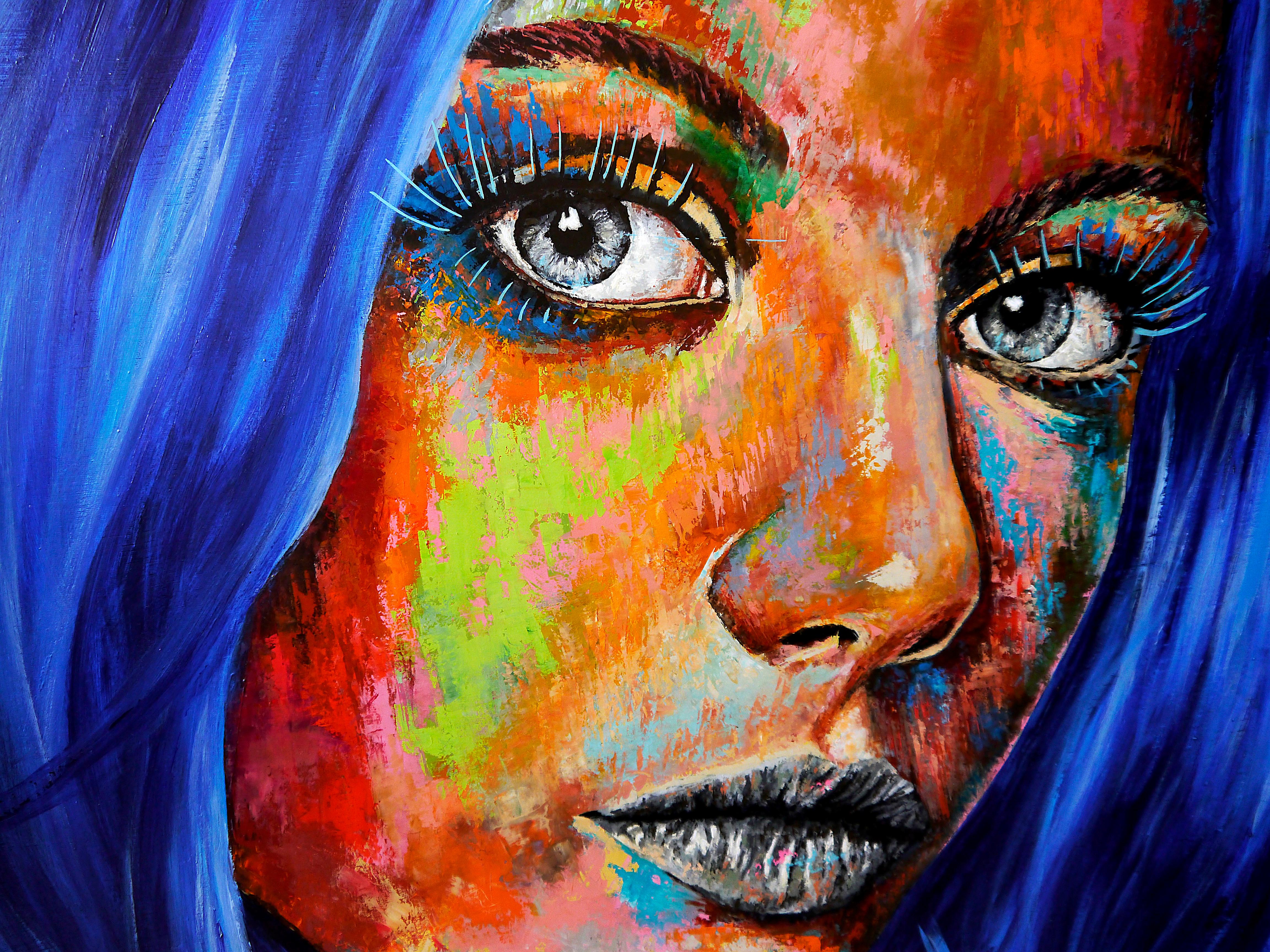 PPachamama Glósóli 05

Portrait en gros plan d'une femme aux cheveux bleus. Un regard vibrant et puissant.
Technique : huile, acrylique et encre sur grande toile 120x80cm ■■ 47,2 x 31,7 inch

Analyse structurelle :
Comme les peintres