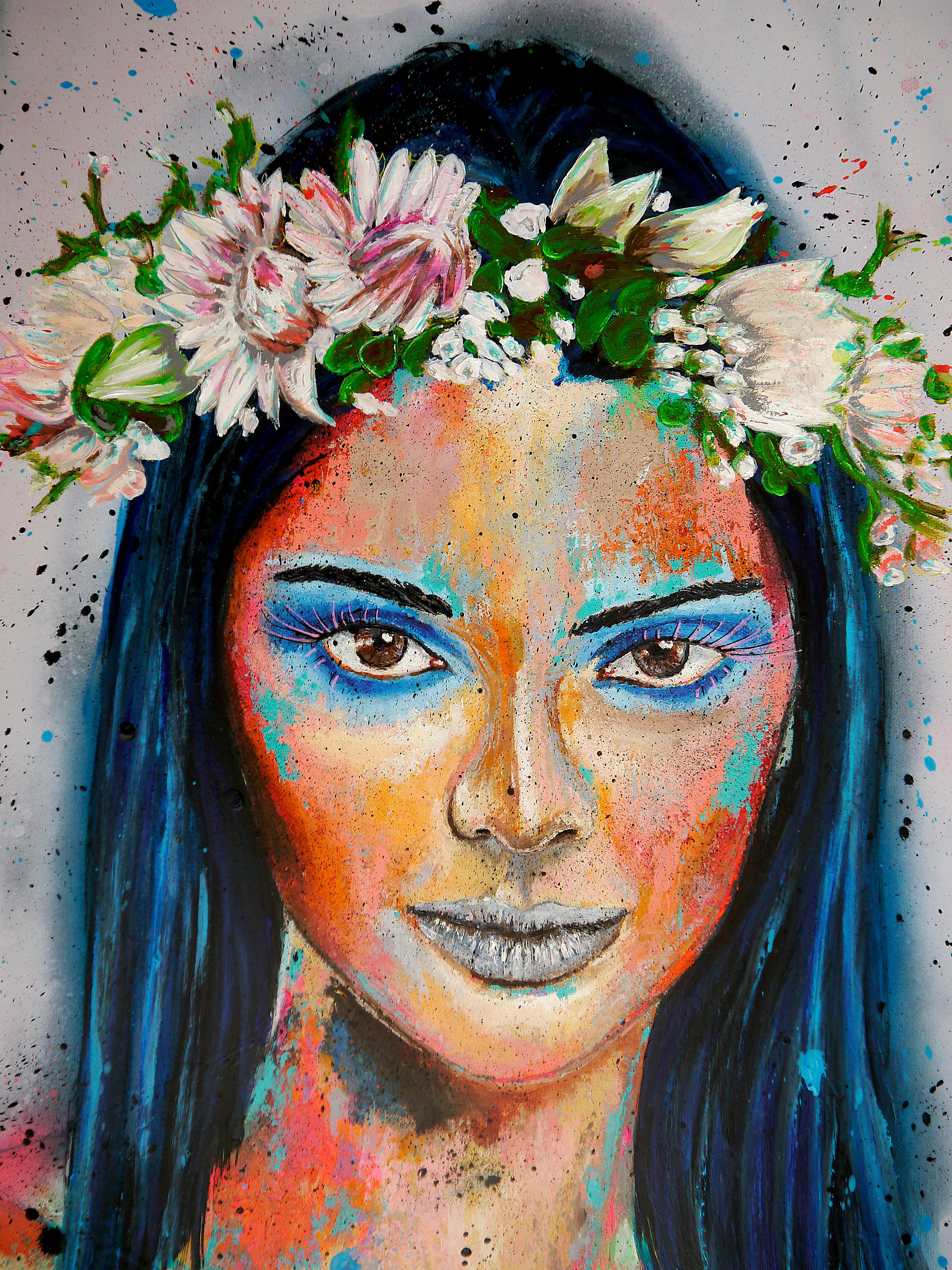 Portrait d'une femme aux cheveux bleus avec une couronne de fleurs.

Technique : huile, acrylique et encre sur toile 3D extra épaisse 70 x 50cm (25,5x19,7 inch)

》》R E A D Y -- T O -- H A N G《《


❶ → Œuvre originale signée. Certificat d'authenticité