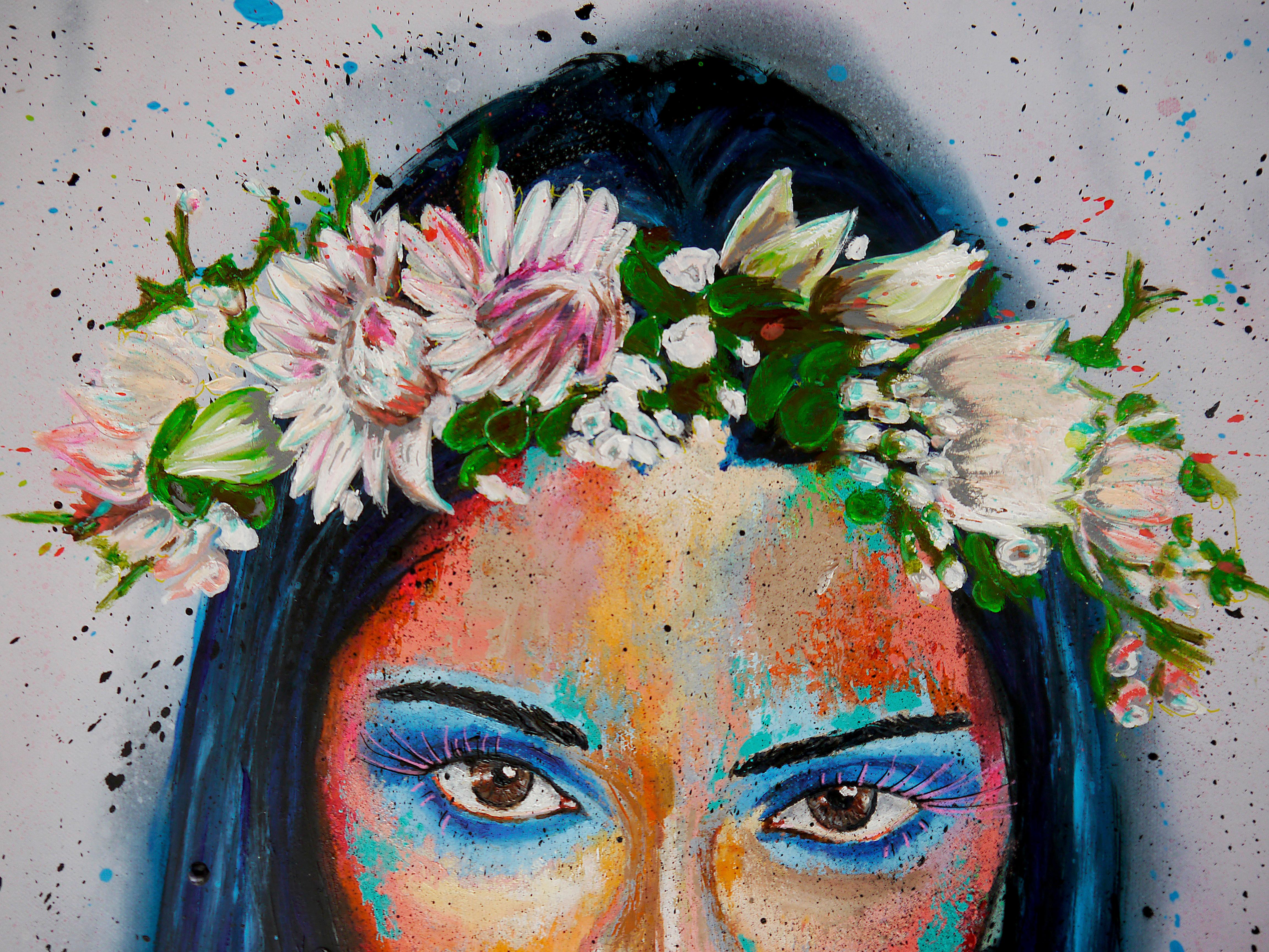 Portrait of a woman with blue hair with a crown of flowers.

Technique: oil, acrylic, and ink on 3D canvas extra thick 70 x 50cm (25,5x19,7 inch)

》》R E A D Y -- T O -- H A N G《《


❶ → Original signed work. Certificate of authenticity included.

❷ →