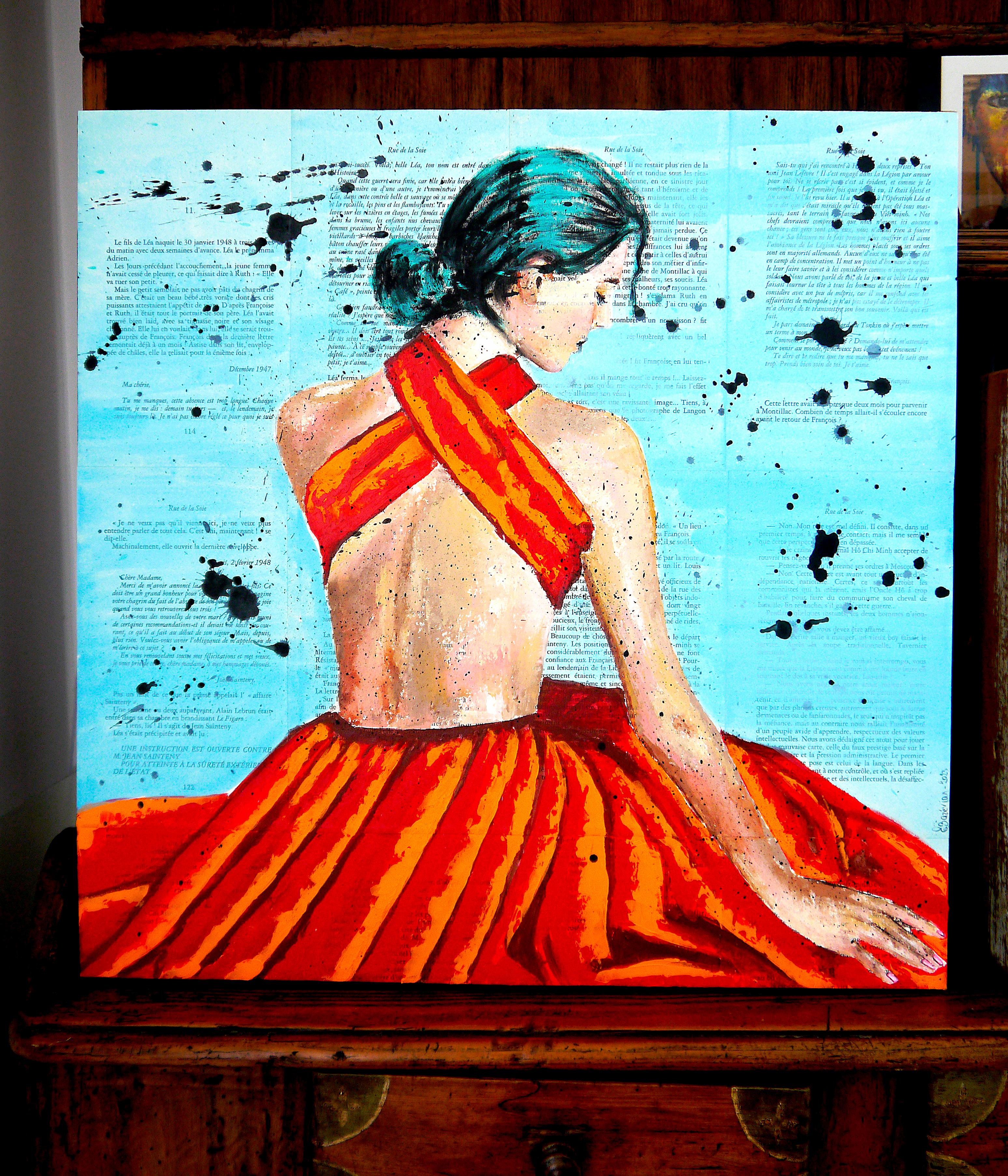 Scuola Francese - Ritratto PS 216 La Robe Oriflamme (Grande) Post Impressionista - Painting Impressionismo di Bazevian DelaCapuciniere