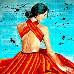 French School - Portrait PS 216 La Robe Oriflamme (Large) Post Impressionist