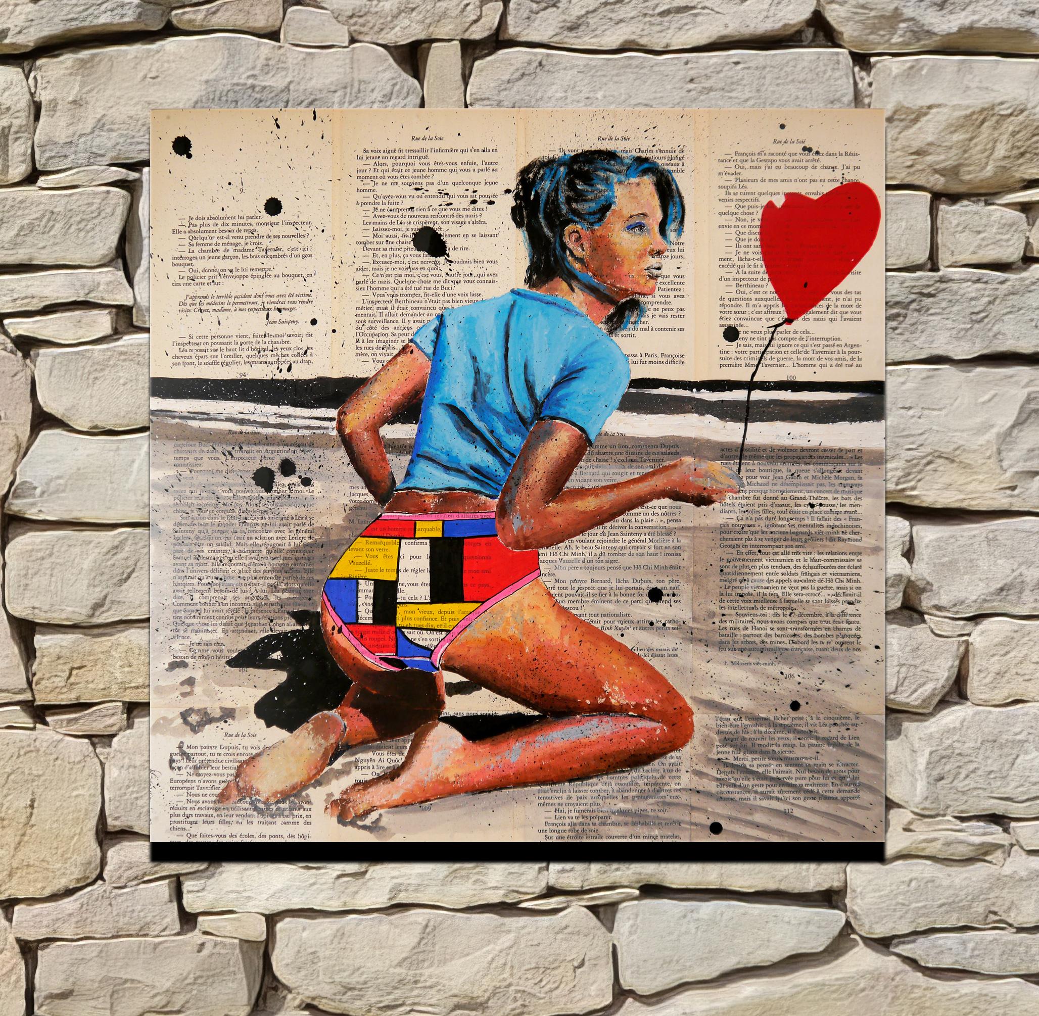 Portrait PS 217 Girl with balloon from Banksy grew up (large) - Painting by Bazevian DelaCapuciniere