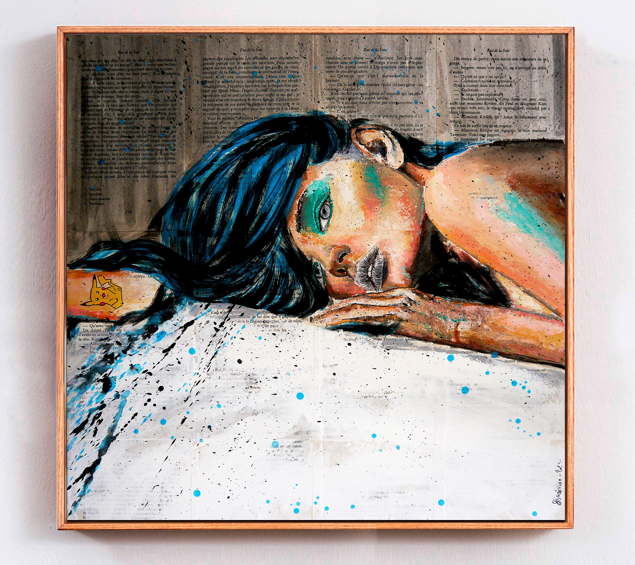 French  Portrait PS221 L'endormie Immobile perle de bleux Post Impressionist - Painting by Bazevian DelaCapuciniere