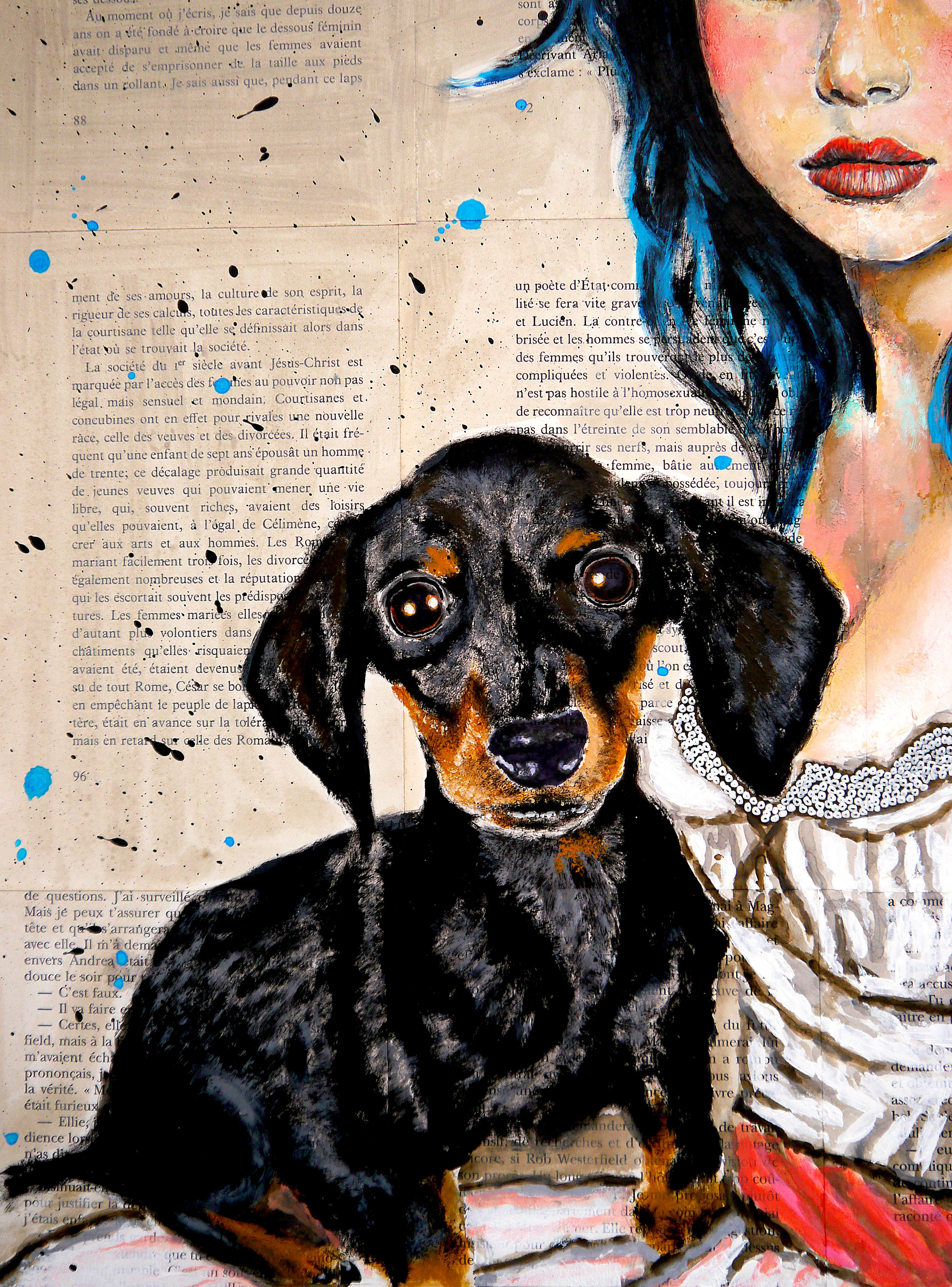Portrait PS251 Beauty and the Beast Dachshund Chut Les Barbizons ! - Tonalisme Painting par Bazevian DelaCapuciniere