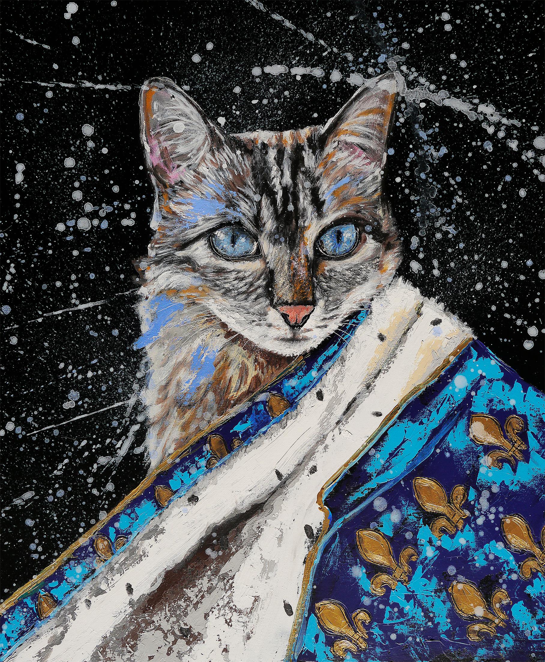 Bazevian DelaCapuciniere Figurative Painting – Französische Schule – Porträt  Royal Meoxit – CAT (groß) – Postimpressionist