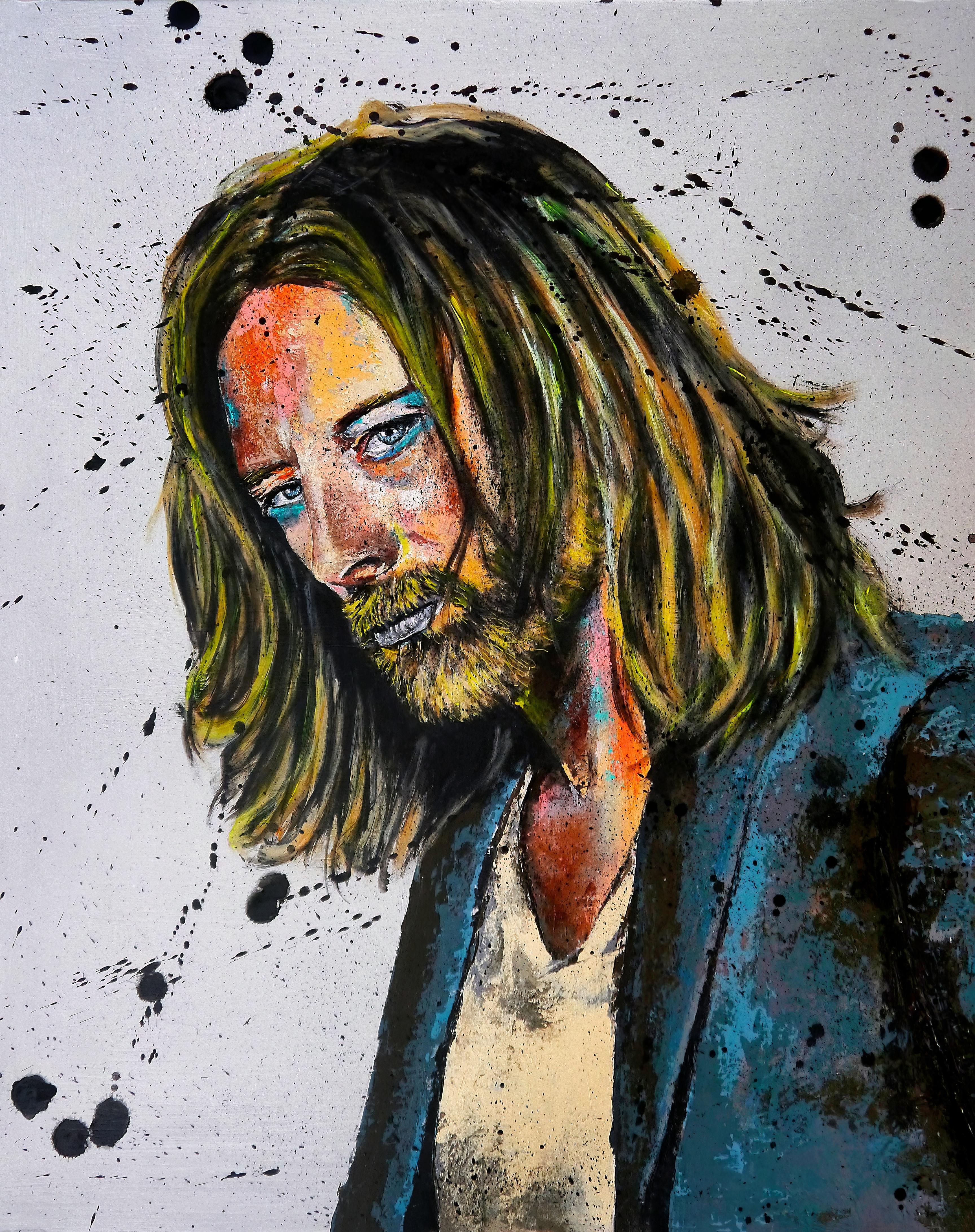 Französische Schule – Porträt Thom Yorke – Groß – Öl-Postimpressionist, Französisch