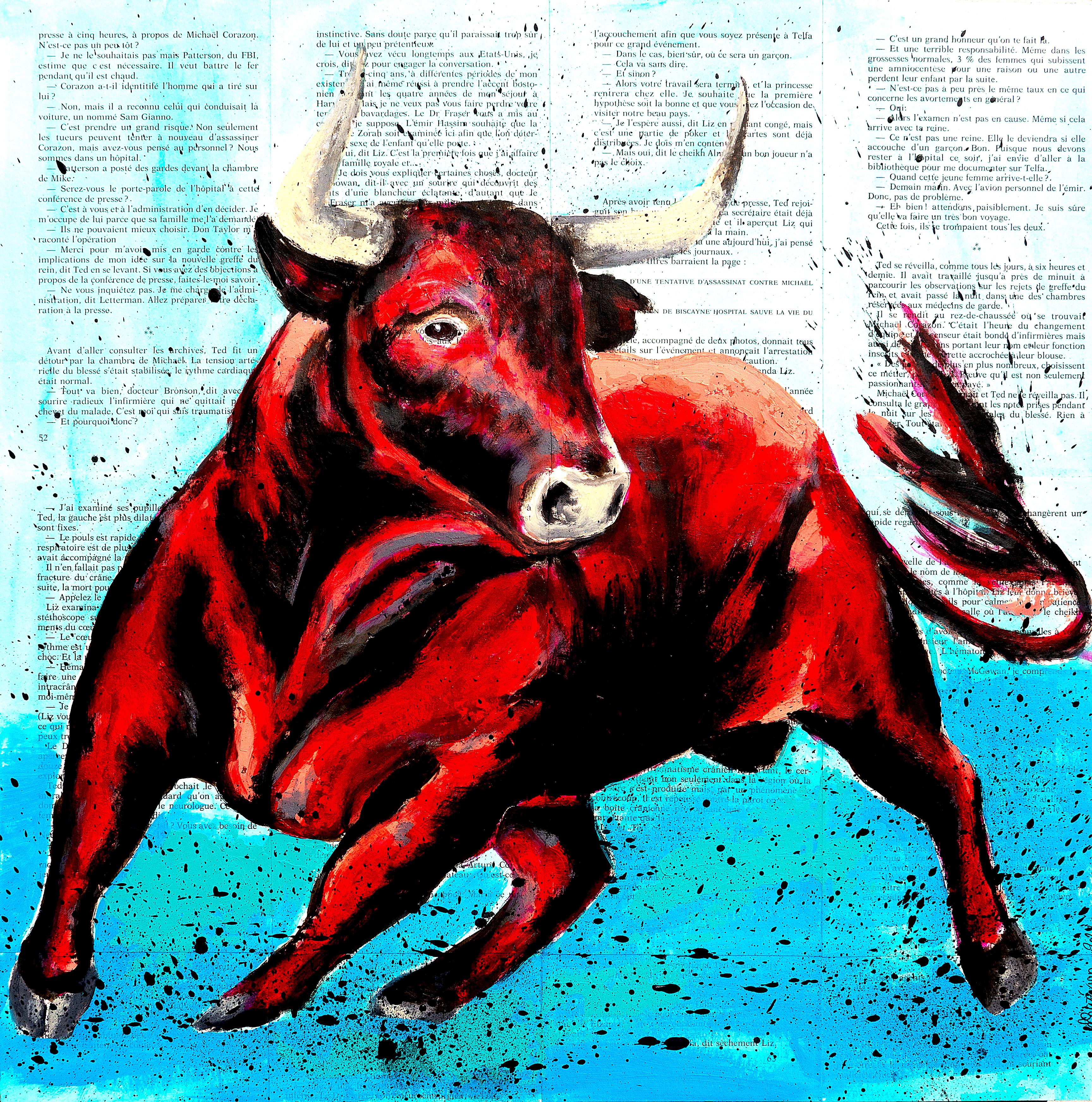 Französische Schule – Raging Bull 02 – (Groß)  Ölgemälde Post-Impressionist