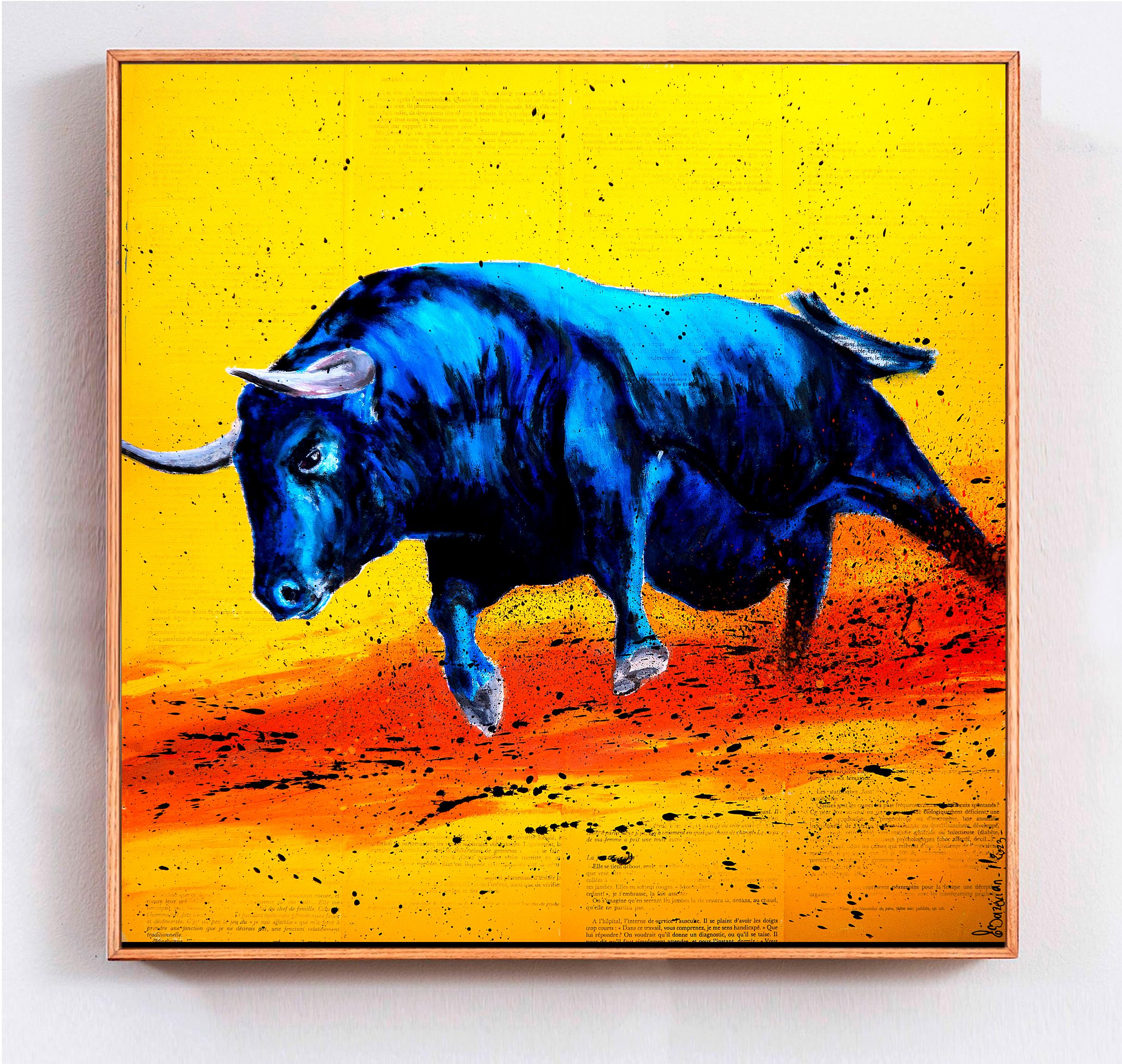 École française - Raging Bull V (Grande) NSWE  Peinture à l'huile post-impressionniste - Painting de Bazevian DelaCapuciniere