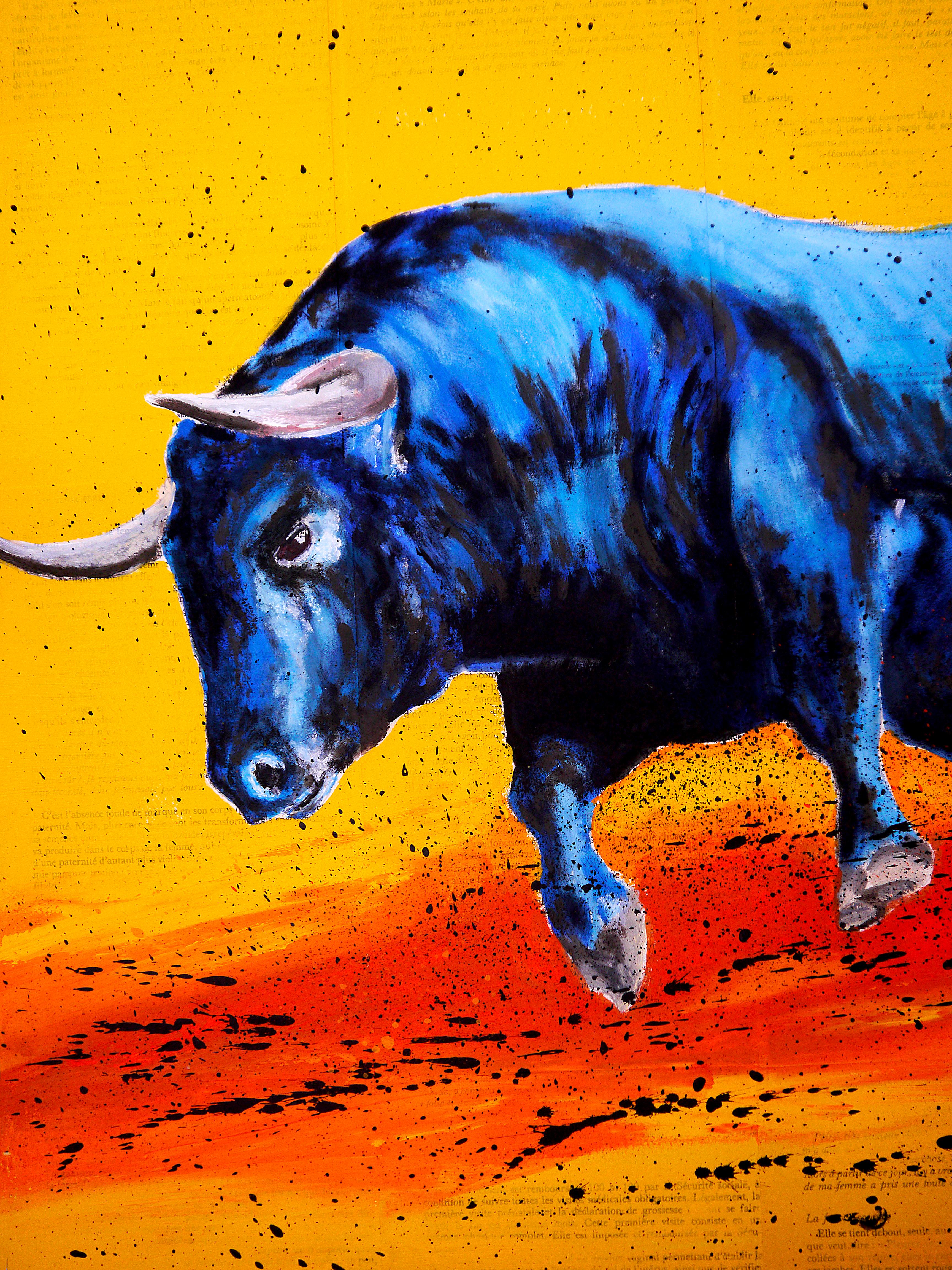Französische Schule – Raging Bull V (Groß) NSWE –  Ölgemälde Postimpressionist (Impressionismus), Painting, von Bazevian DelaCapuciniere