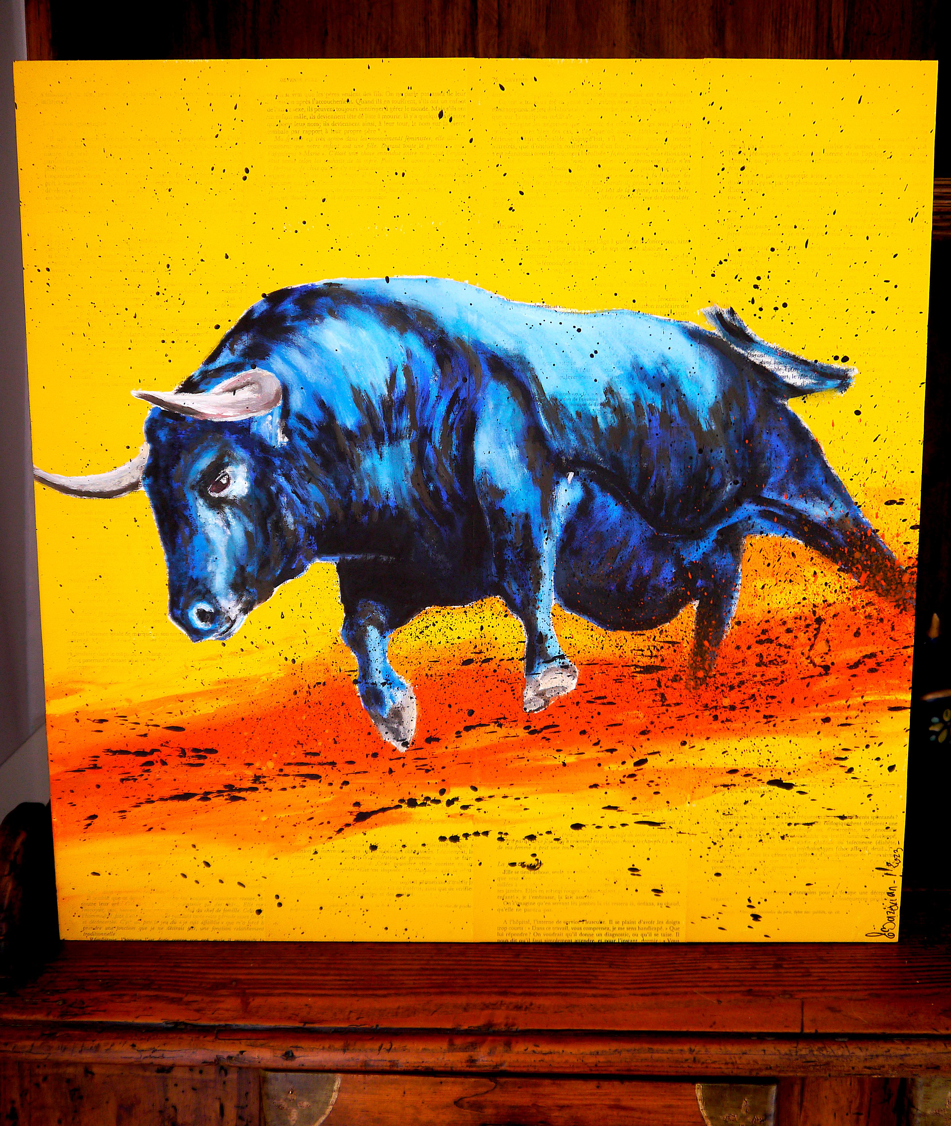 École française - Raging Bull V (Grande) NSWE  Peinture à l'huile post-impressionniste en vente 2
