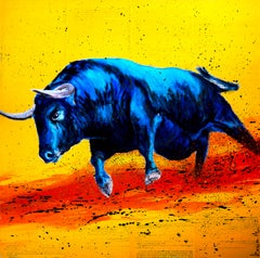 French School - Raging Bull V (Large) NSWE -  Oil painting Post Impressionist