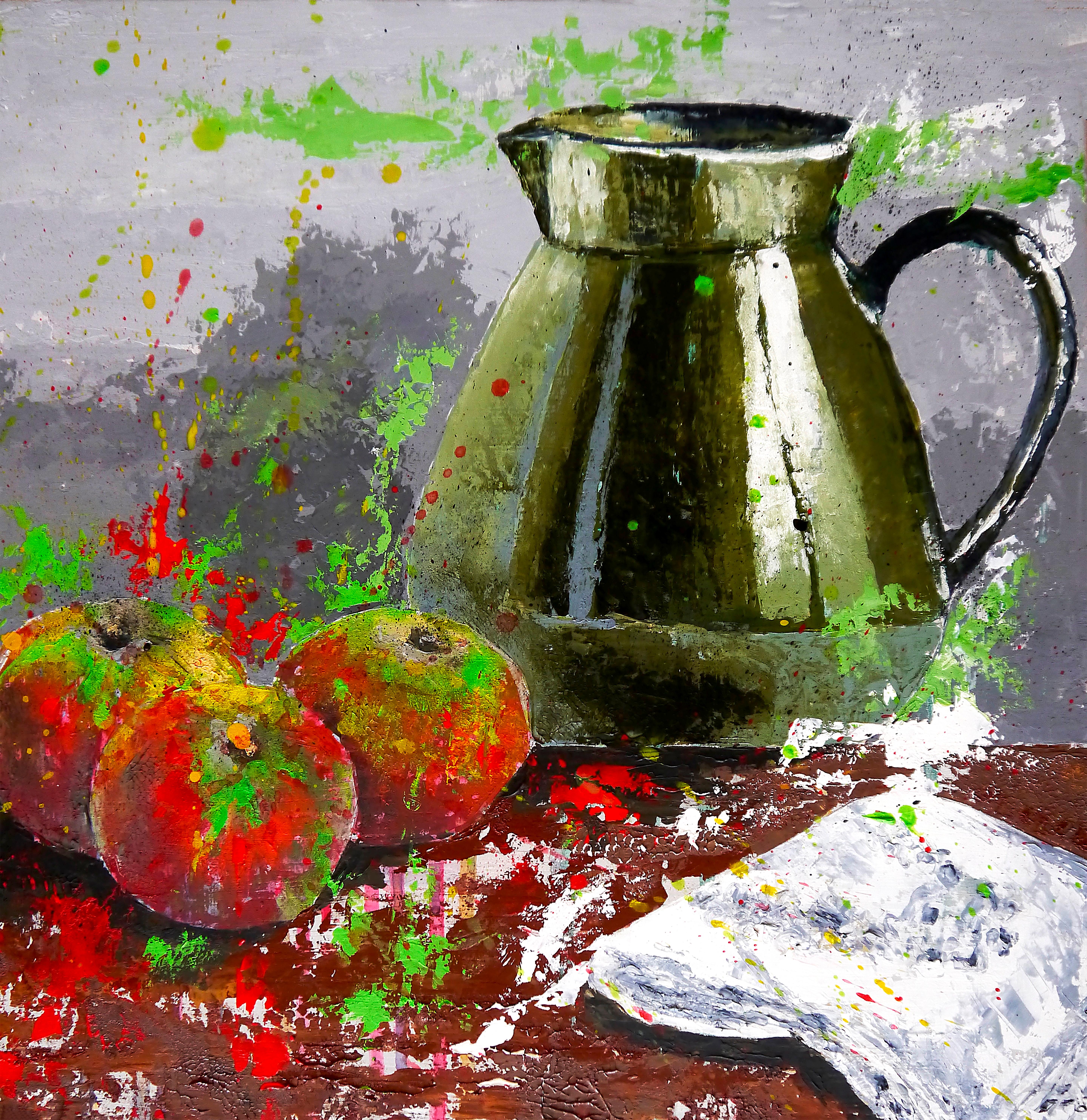 Abstract Painting Bazevian DelaCapuciniere - École française - Nature morte Pommes et pot Starwars - Post impressionniste